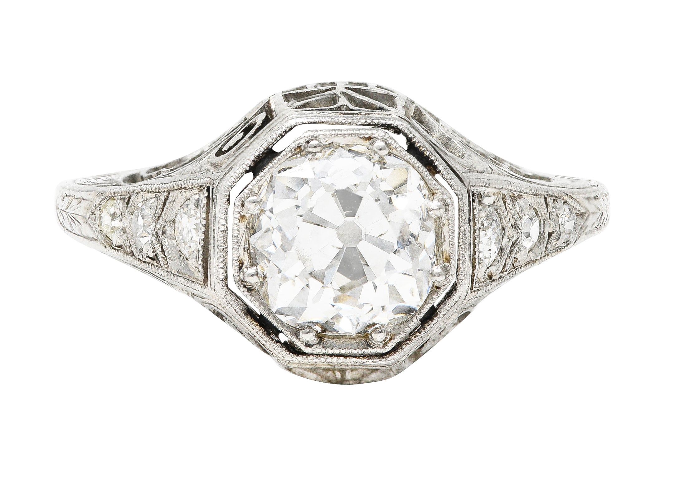 Early Art Deco 1.20 CTW Old European Cut Diamond Platinum Swirl Antique Engagement Ring Wilson's Estate Jewelry