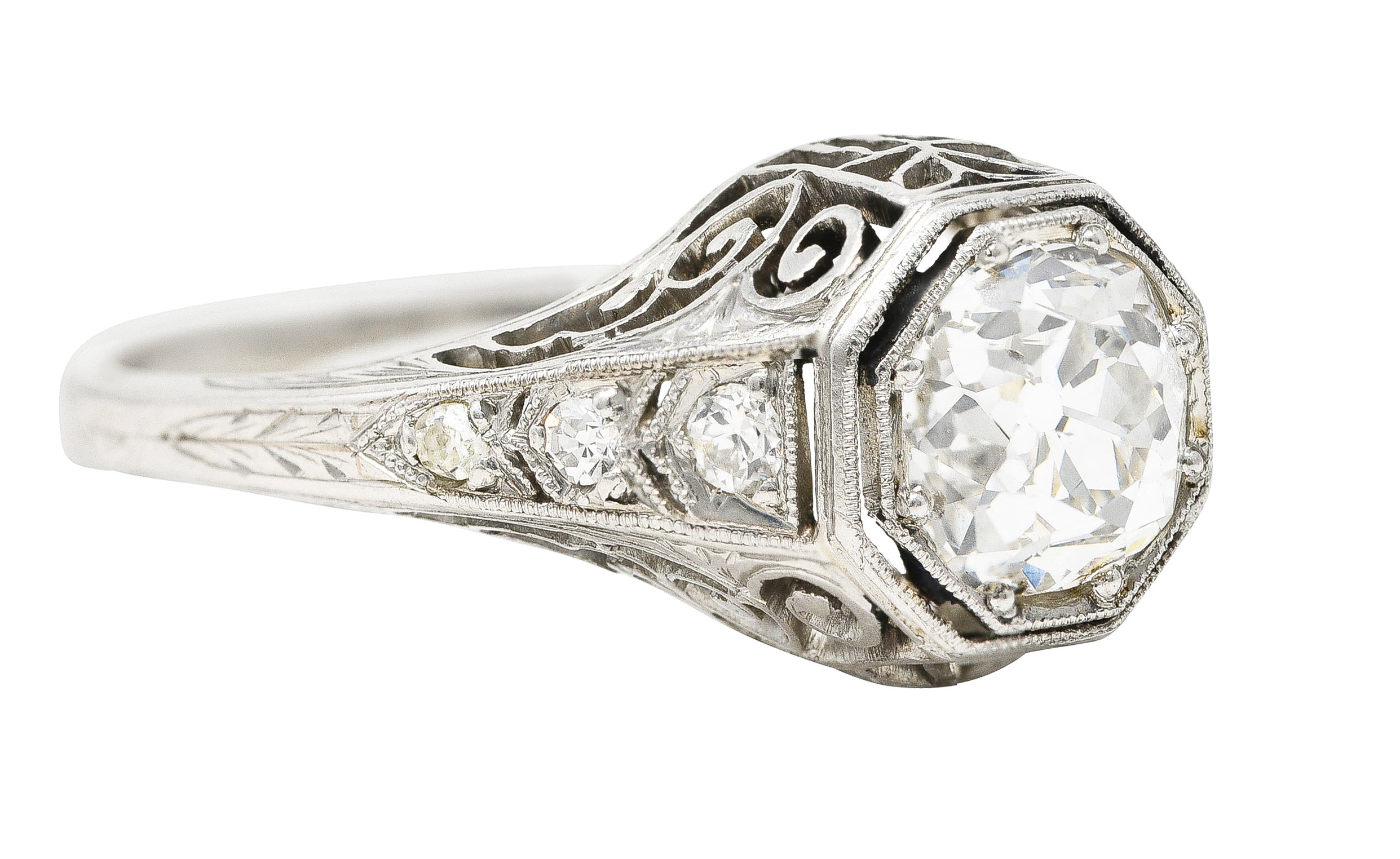 Early Art Deco 1.20 CTW Old European Cut Diamond Platinum Swirl Antique Engagement Ring Wilson's Estate Jewelry