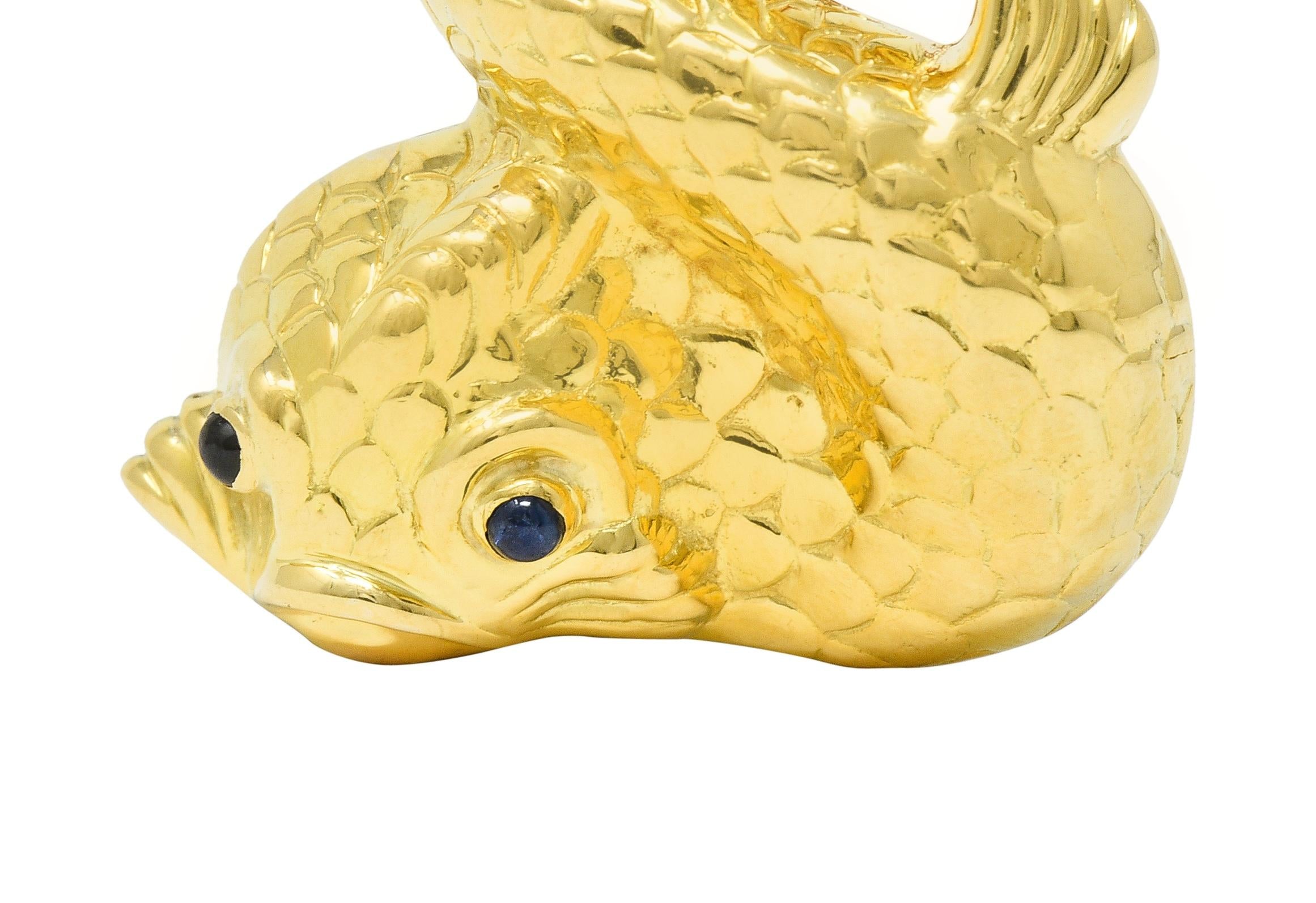 Tiffany & Co. 1950's Sapphire 18 Karat Yellow Gold Vintage Koi Fish Brooch