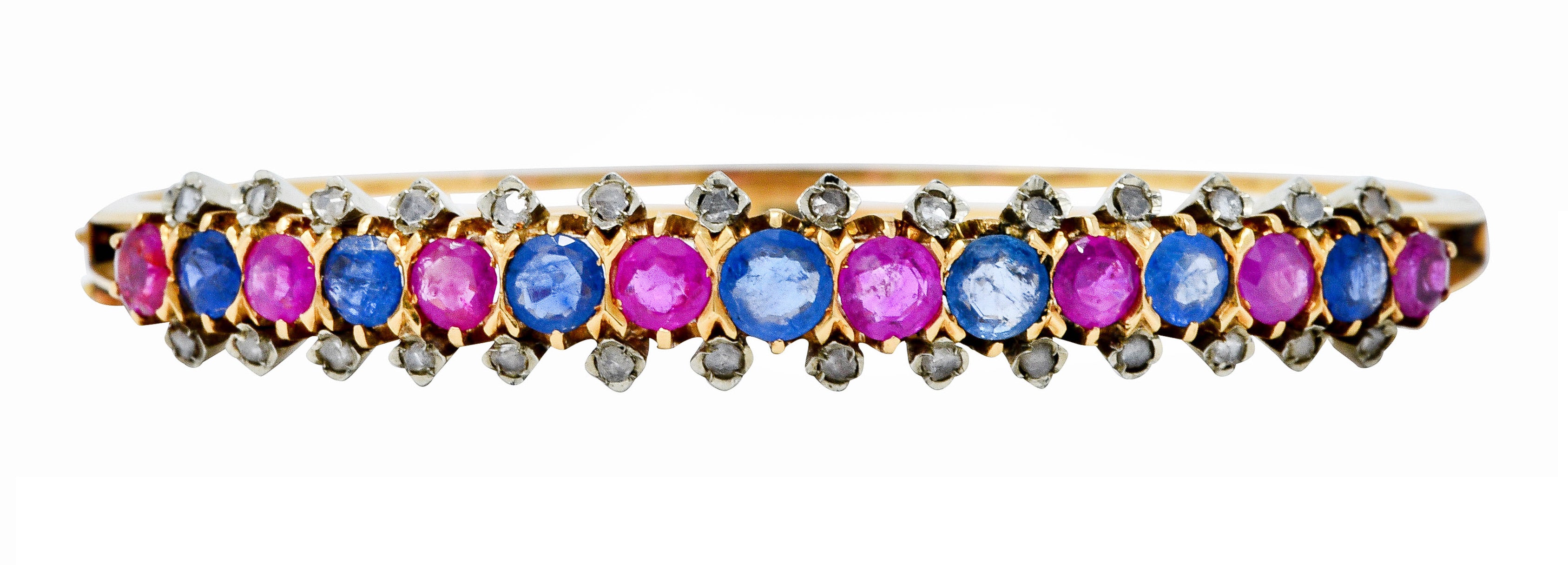 Retro 4.40 CTW Sapphire Ruby Diamond 18 Karat Two-Tone Bangle Braceletbracelet - Wilson's Estate Jewelry