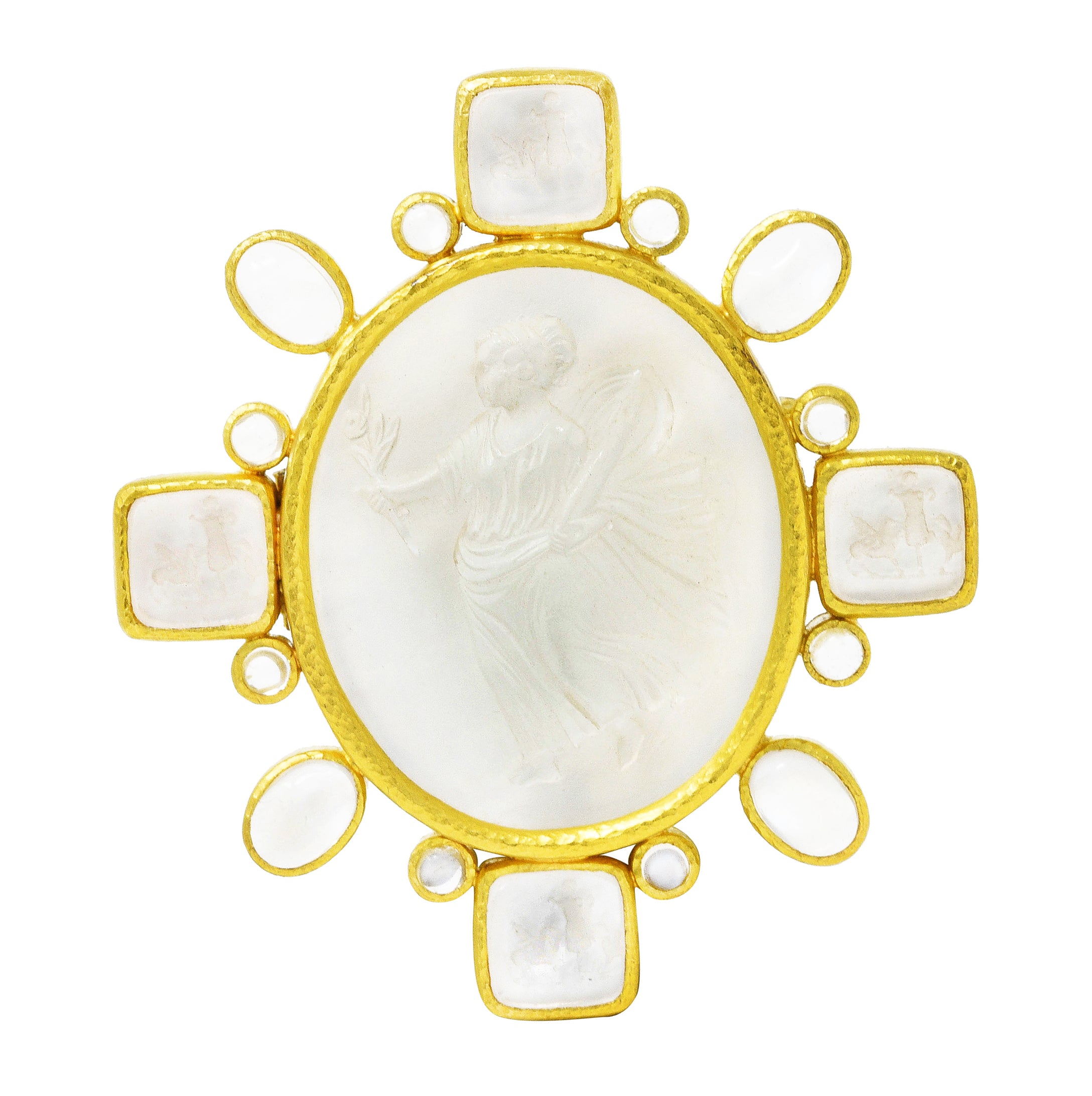 Elizabeth Locke Moonstone Venetian Glass Mother-Of-Pearl 18 Karat Gold Goddess Pegasus Vintage Pendant Brooch Wilson's Estate Jewelry