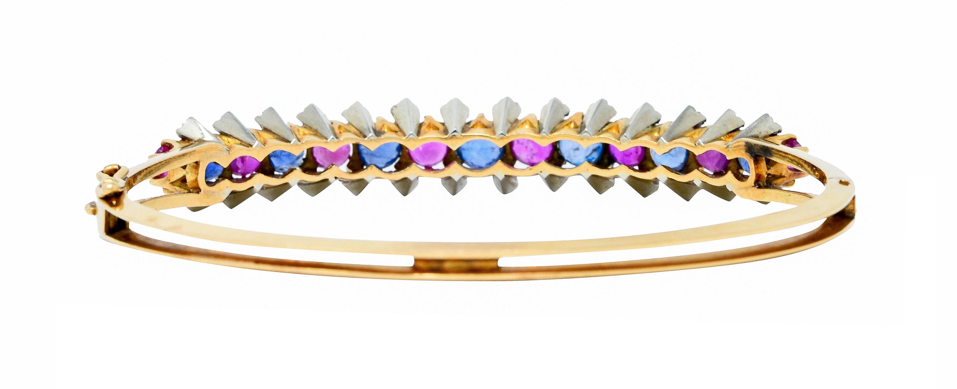 Retro 4.40 CTW Sapphire Ruby Diamond 18 Karat Two-Tone Bangle Braceletbracelet - Wilson's Estate Jewelry