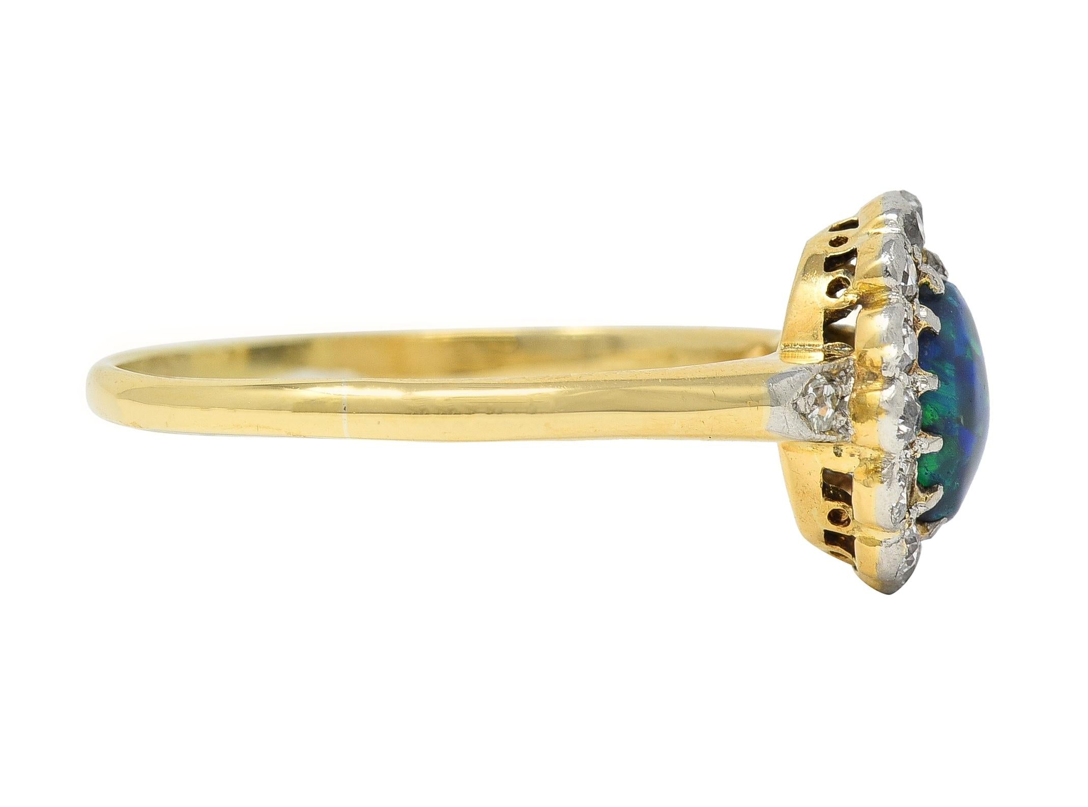 Edwardian 0.42 CTW Opal Diamond Platinum 18 Karat Yellow Gold Antique Halo Ring