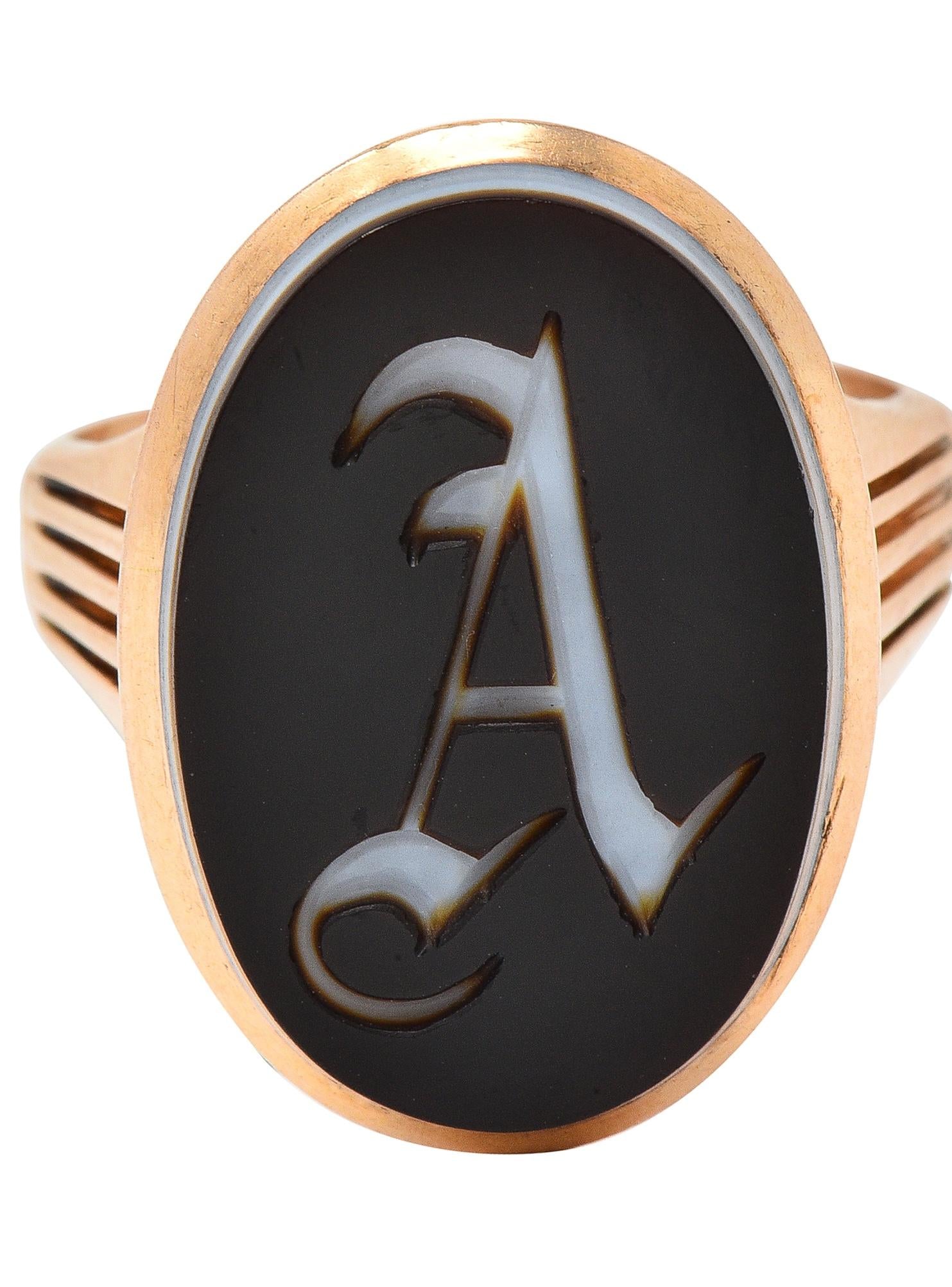 Victorian Banded Agate 14 Karat Rose Gold A Intaglio Antique Signet Ring