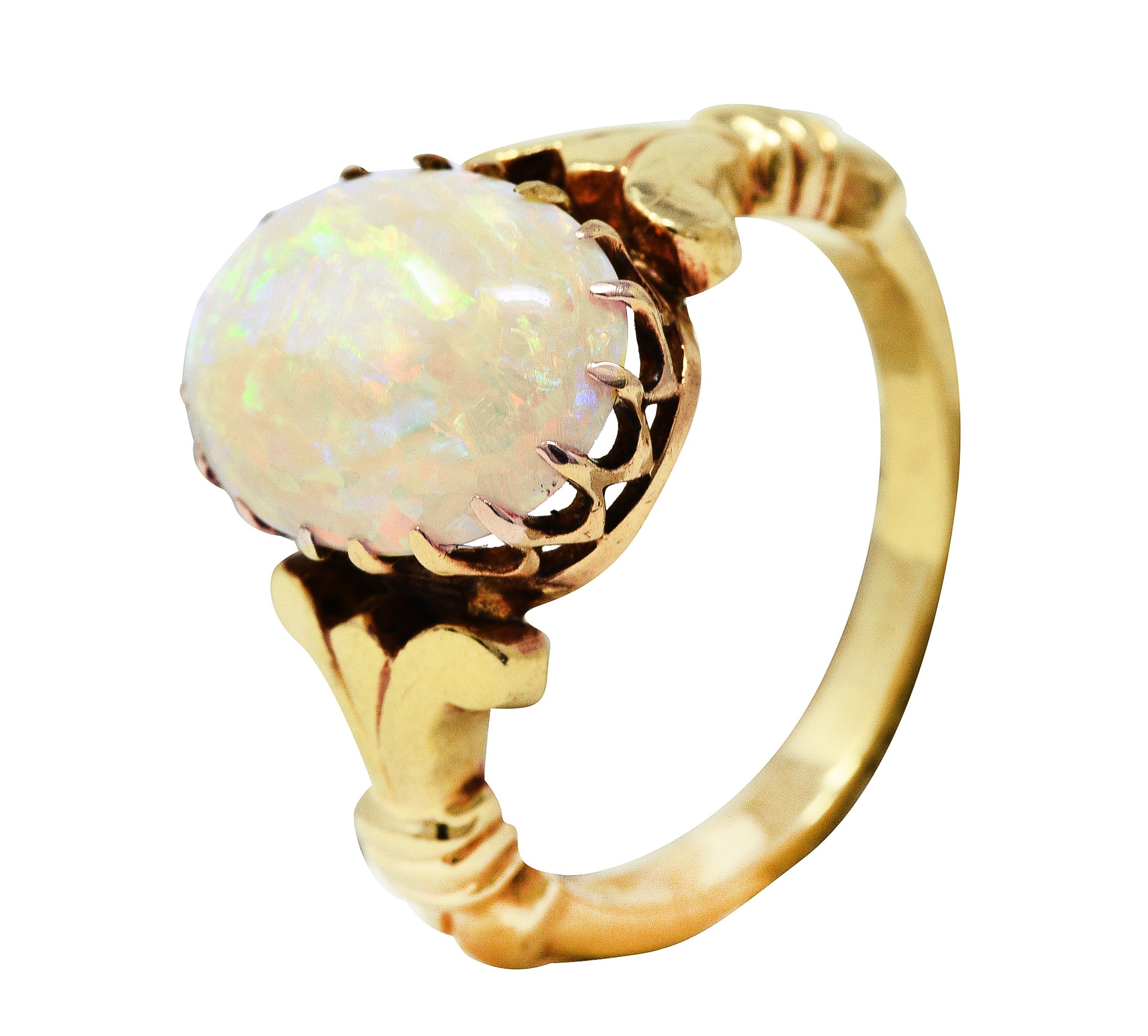 Victorian Opal 14 Karat Yellow Gold Lotus Gemstone Antique Ring Wilson's Estate Jewelry