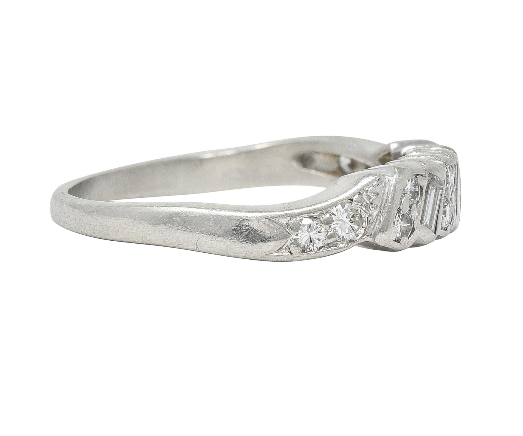 Mid-Century 0.62 CTW Diamond Platinum Ribbon Vintage Band Ring