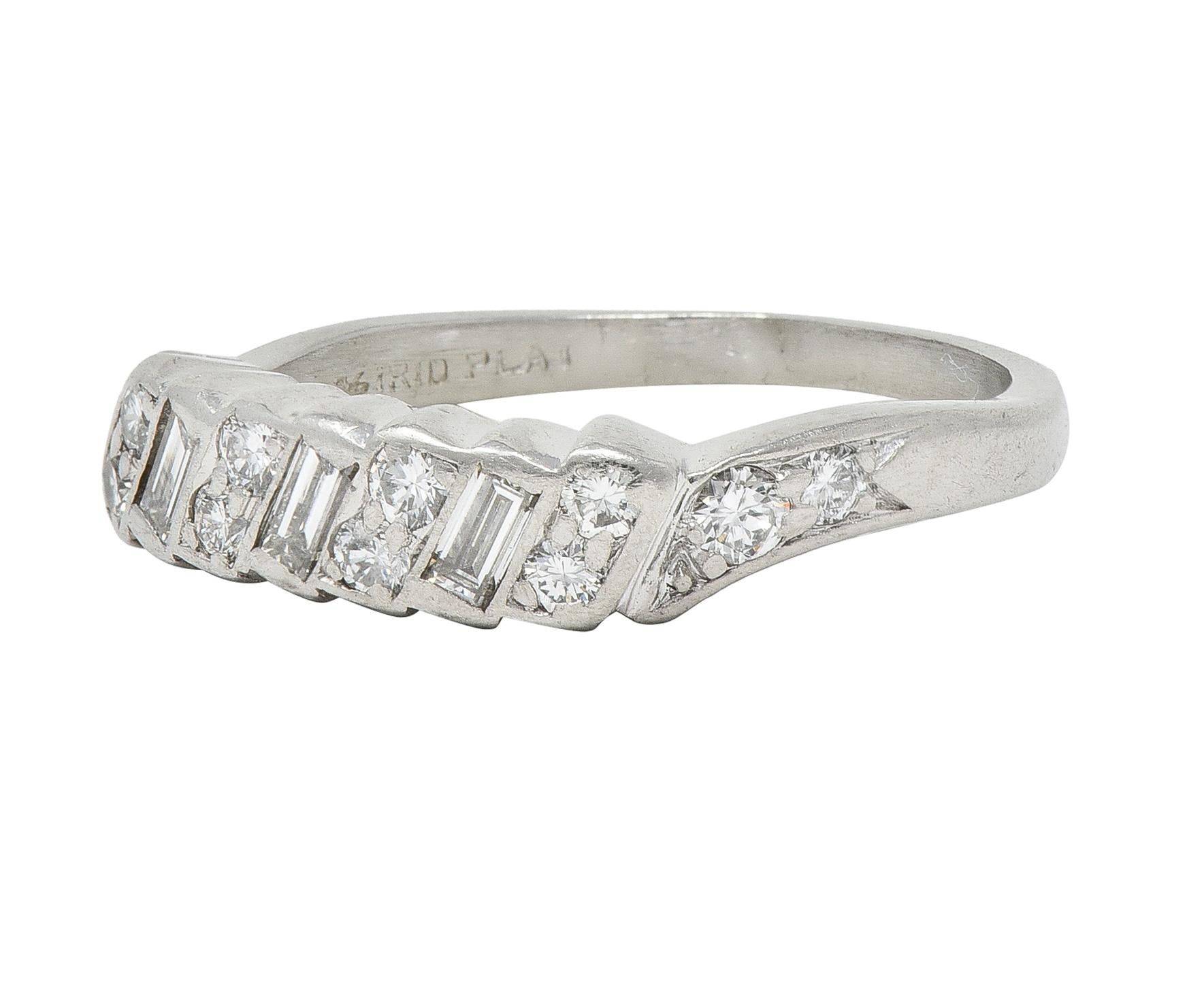 Mid-Century 0.62 CTW Diamond Platinum Ribbon Vintage Band Ring