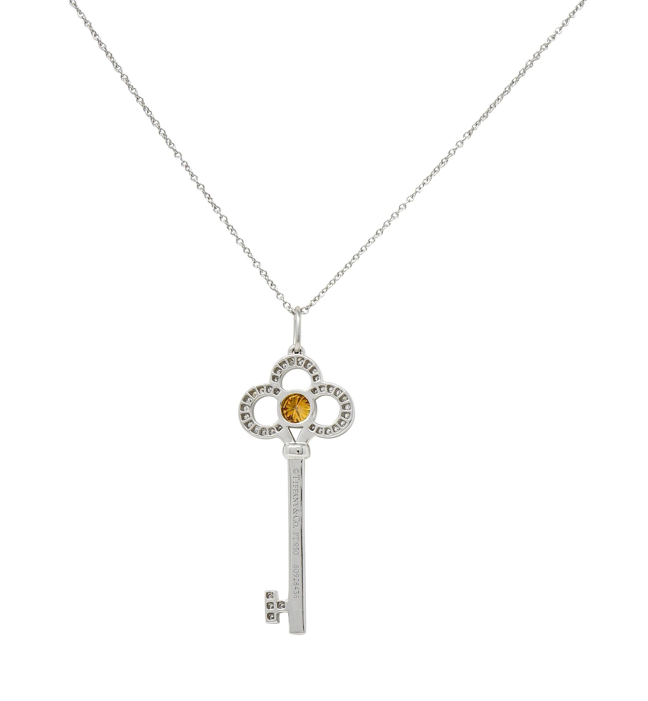 Tiffany & Co. Contemporary Fancy Diamond Platinum Crown Key Pendant Neccklace