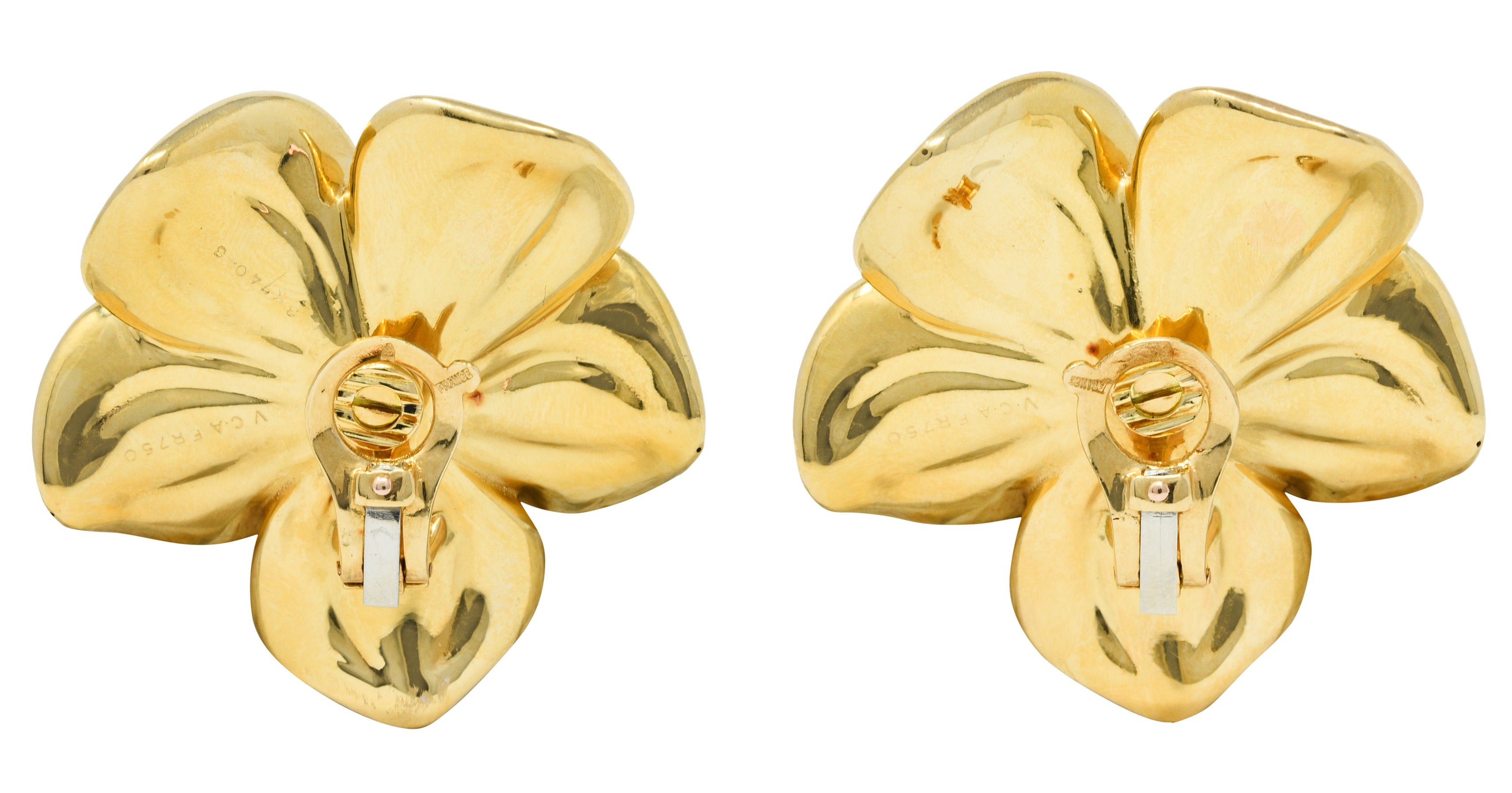 Large Van Cleef & Arpels French Diamond 18 Karat Gold Magnolia Ear-Clip EarringsEarrings - Wilson's Estate Jewelry