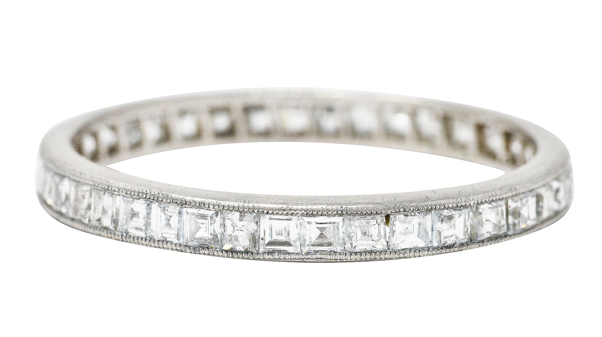 Mid-Century Step Cut 1.00 CTW Diamond Platinum Eternity Band Stacking Ring Wilson's Estate Jewelry