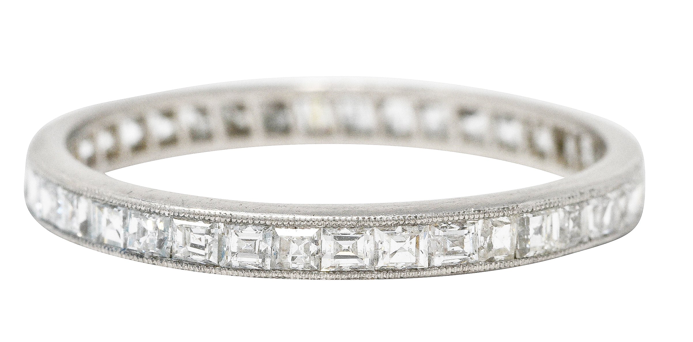 Mid-Century Step Cut 1.00 CTW Diamond Platinum Eternity Band Stacking Ring Wilson's Estate Jewelry