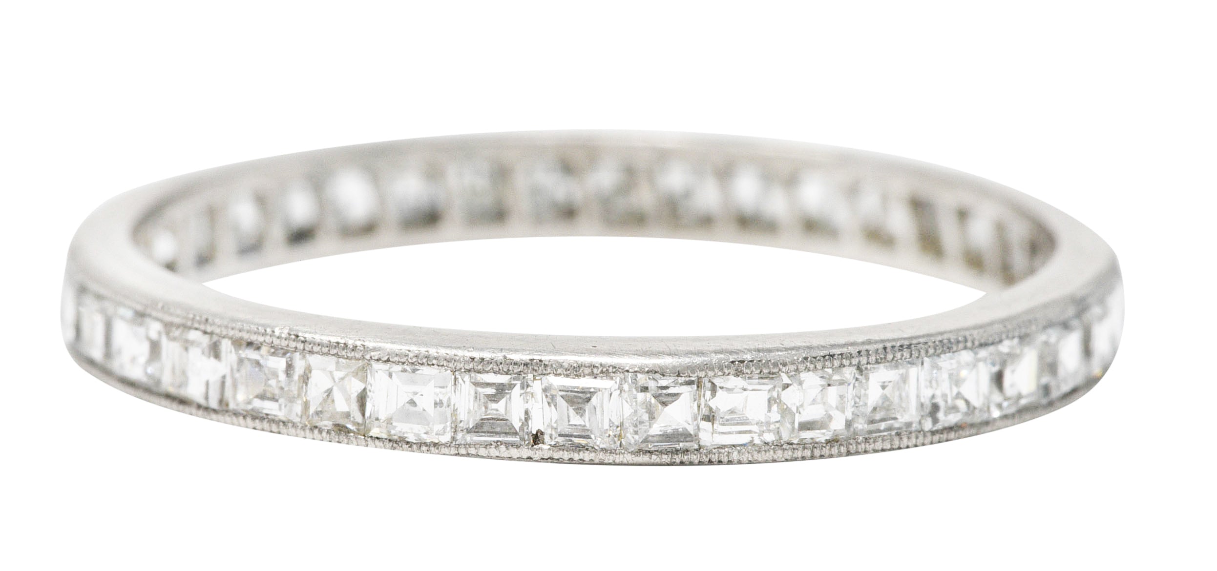 Mid-Century Step Cut 1.00 CTW Diamond Platinum Eternity Band Stacking Ring Wilson's Estate Jewelry