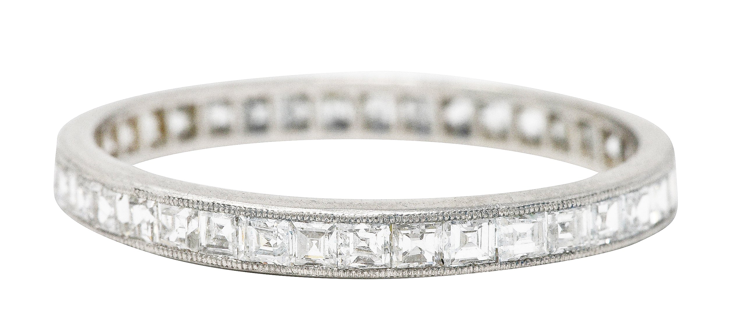 Mid-Century Step Cut 1.00 CTW Diamond Platinum Eternity Band Stacking Ring Wilson's Estate Jewelry