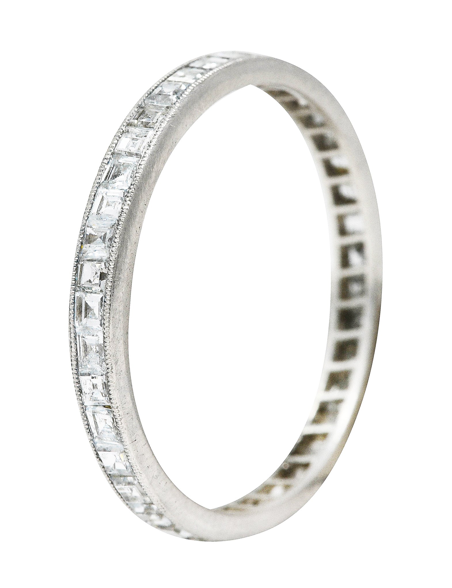 Mid-Century Step Cut 1.00 CTW Diamond Platinum Eternity Band Stacking Ring Wilson's Estate Jewelry