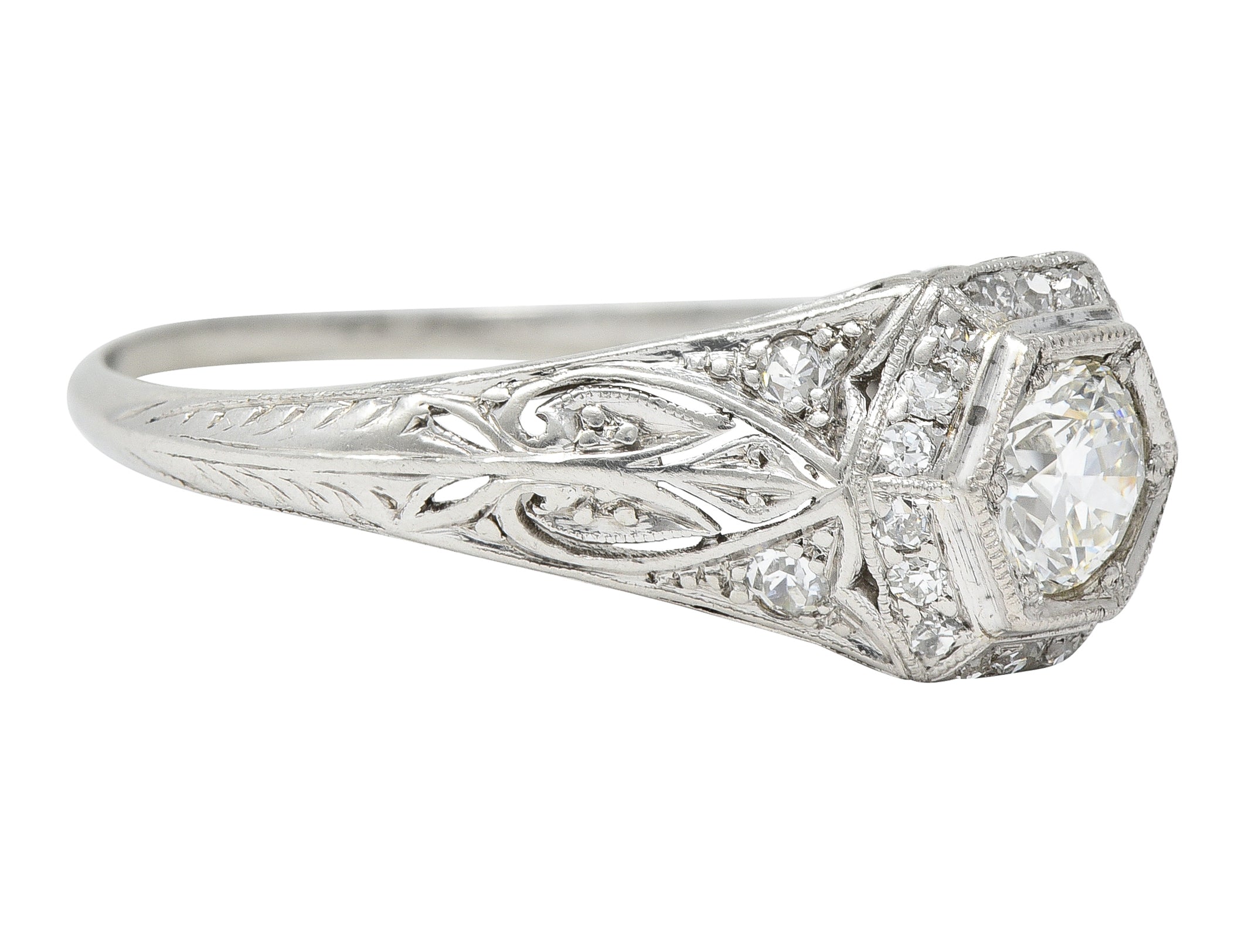 Art Deco 0.54 CTW Old European Cut Diamond Platinum Antique Engagement Ring