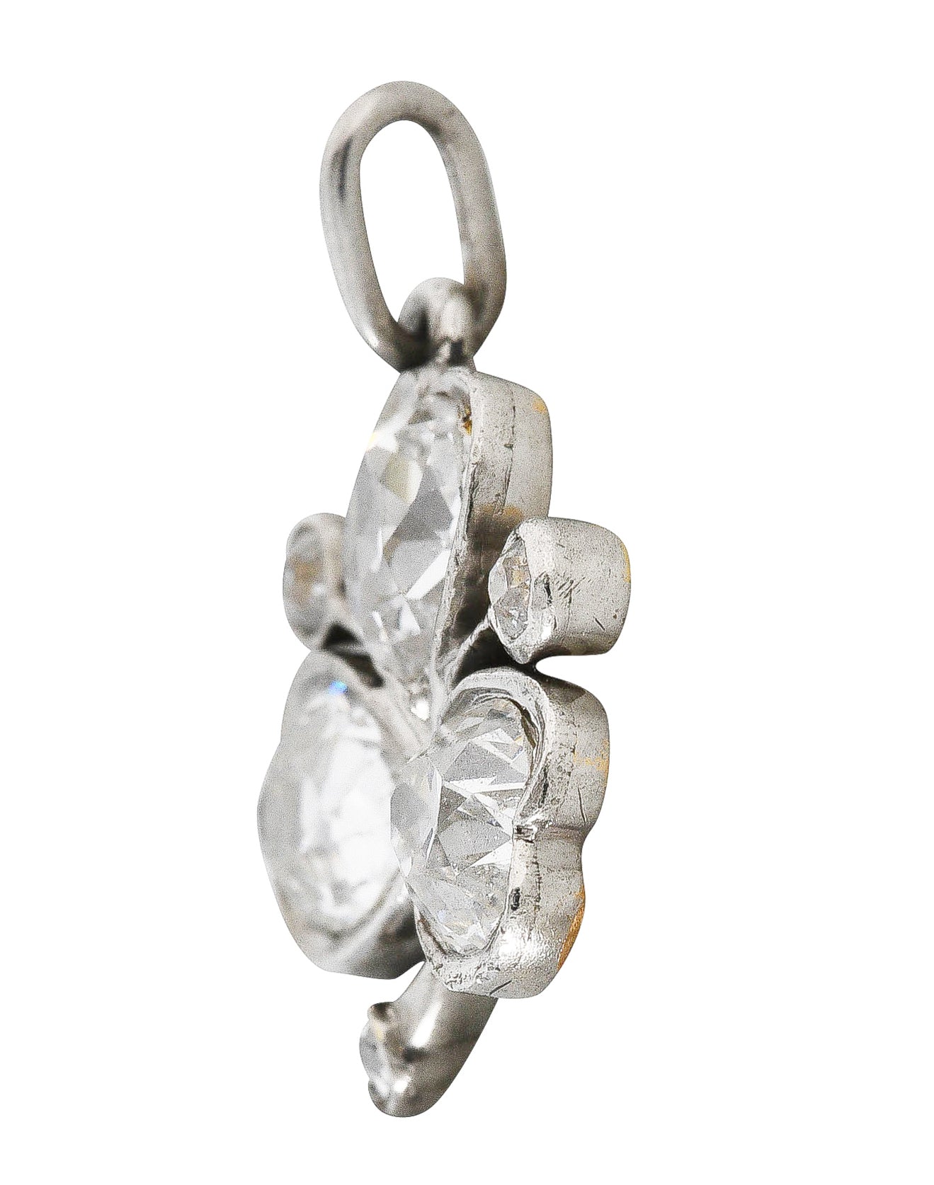 Edwardian 1.18 CTW Old Mine Diamond Platinum-Topped 18 Karat Gold Clover Antique Charm Wilson's Estate Jewelry