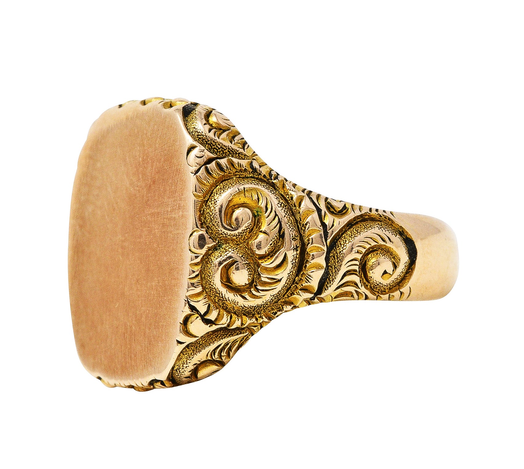 1900 Victorian 14 Karat Yellow Gold Scrolling Cushion Signet RingRing - Wilson's Estate Jewelry