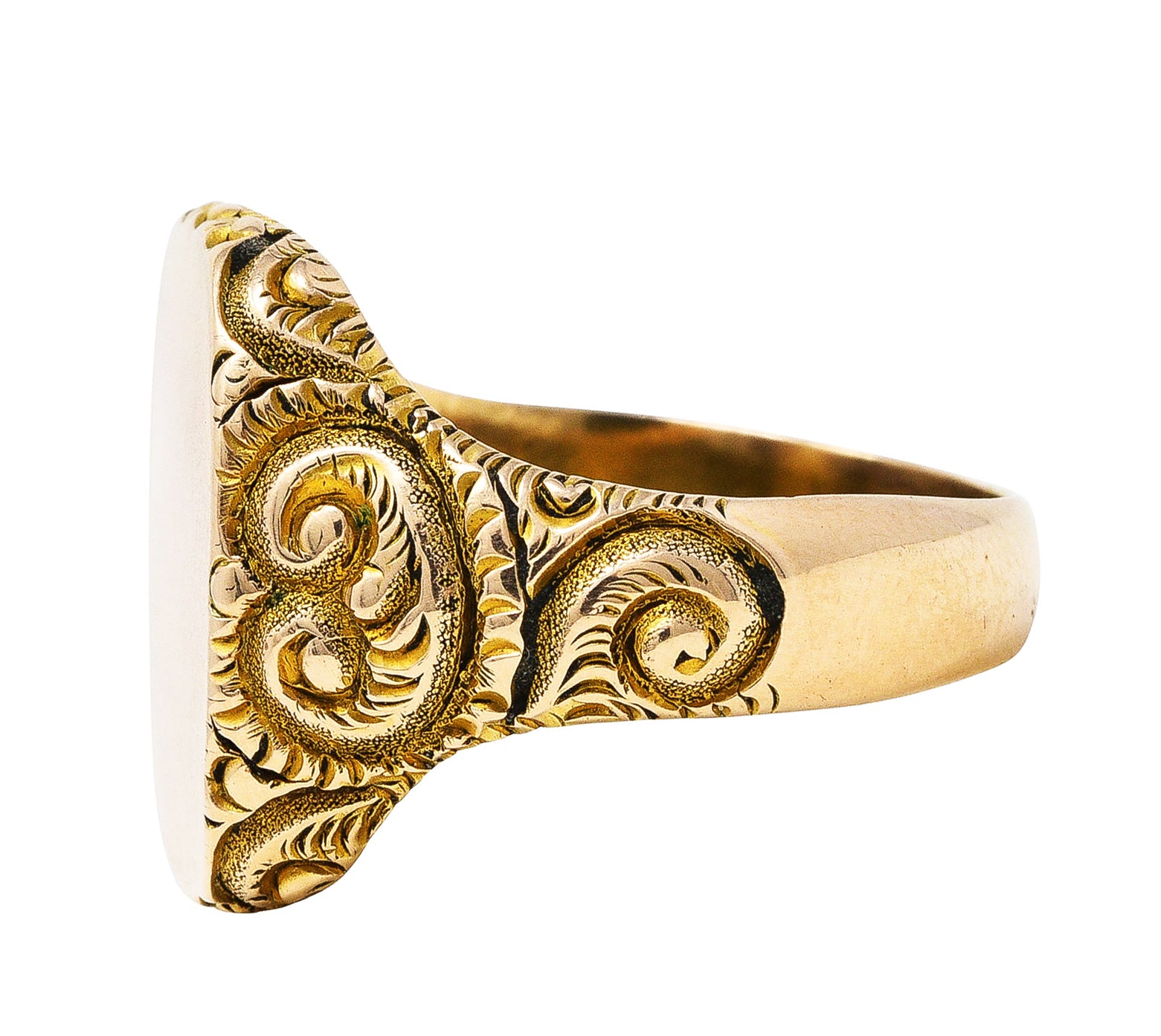 1900 Victorian 14 Karat Yellow Gold Scrolling Cushion Signet RingRing - Wilson's Estate Jewelry