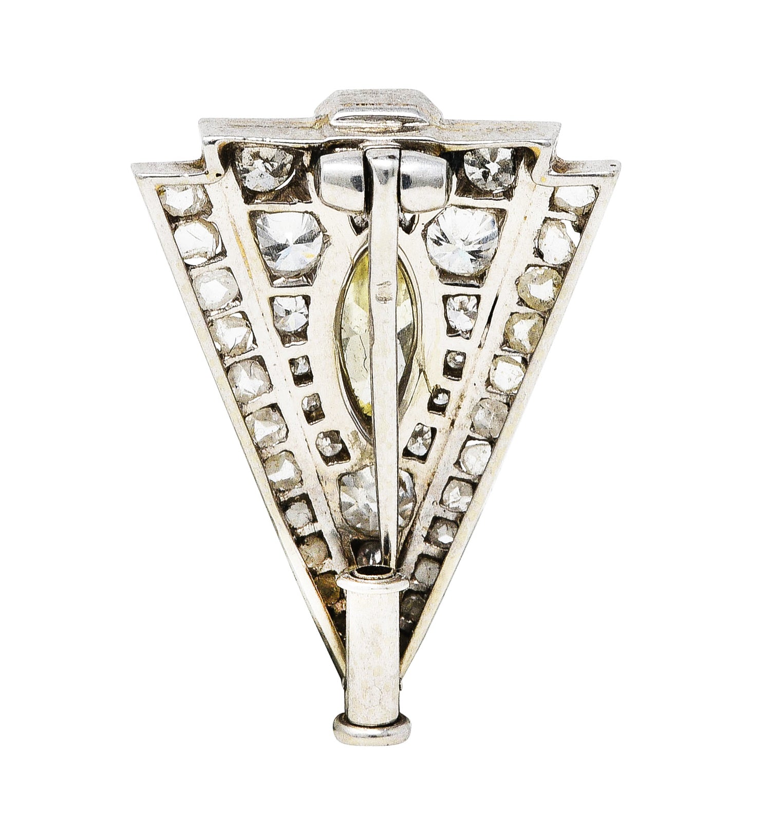 Art Deco Boucheron Paris 1.50 CTW Ruby Diamond Platinum Triangle Unisex Clip BroochBrooch - Wilson's Estate Jewelry