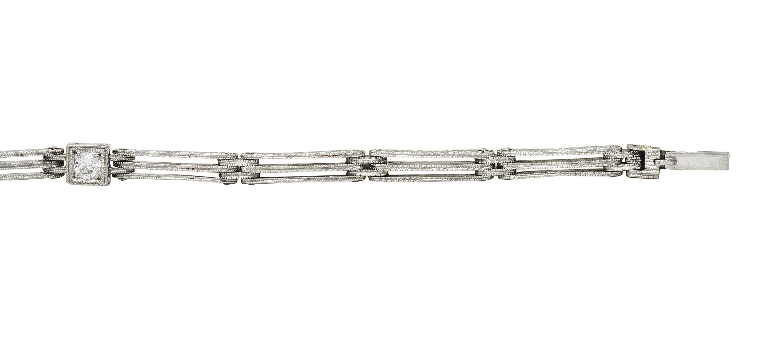 Art Deco Transitional Cut Diamond Platinum Wheat Station Link Antique Bracelet