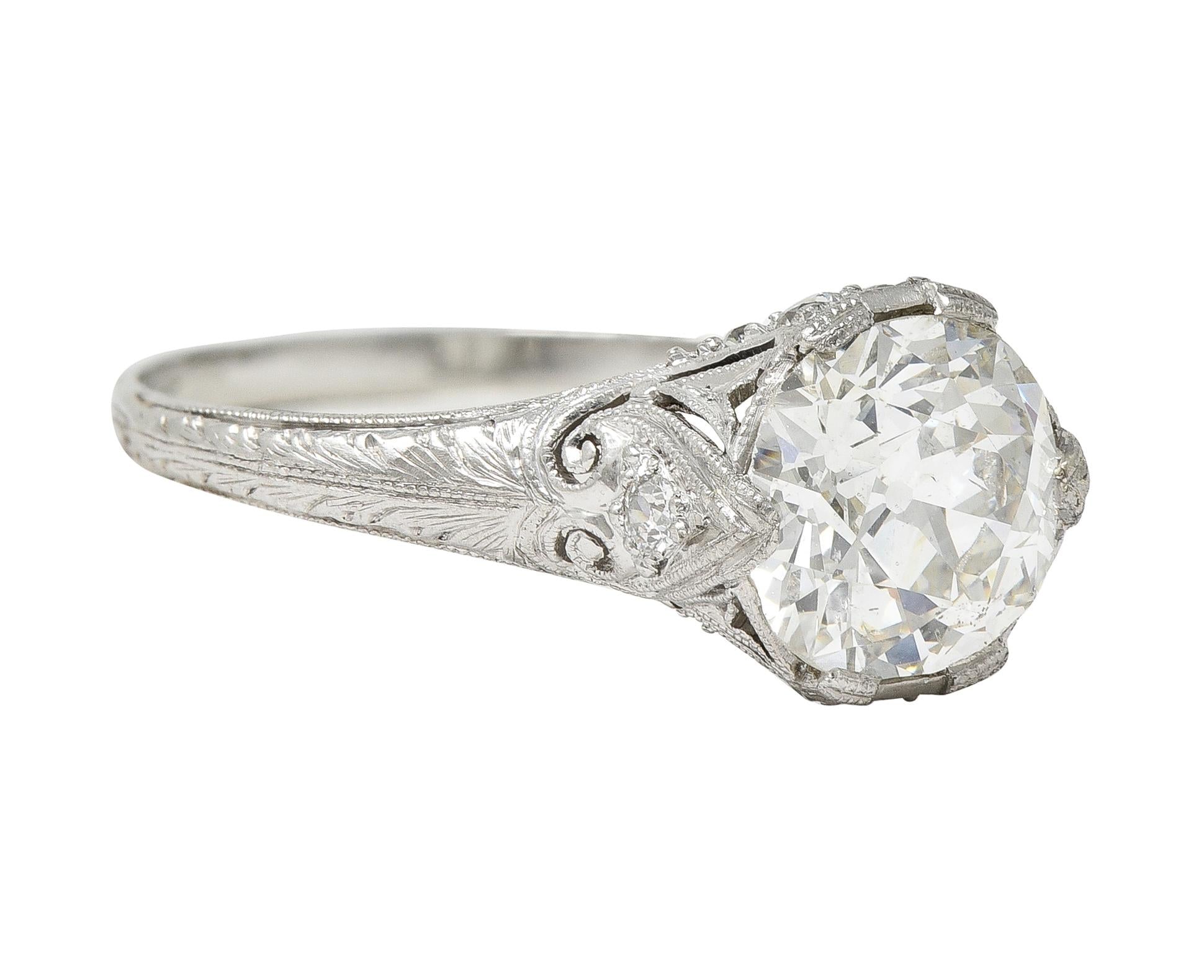 Edwardian 2.36 CTW Old European Cut Diamond Platinum Antique Engagement Ring