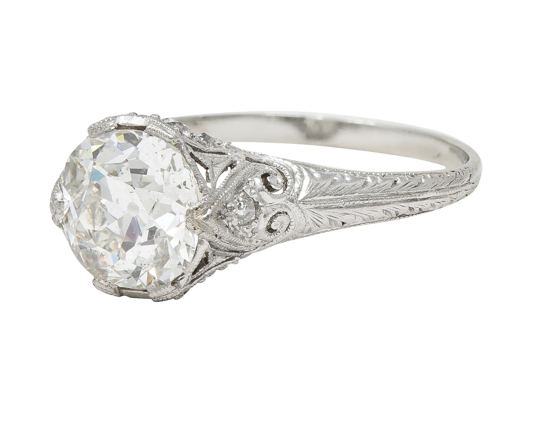 Edwardian 2.36 CTW Old European Cut Diamond Platinum Antique Engagement Ring