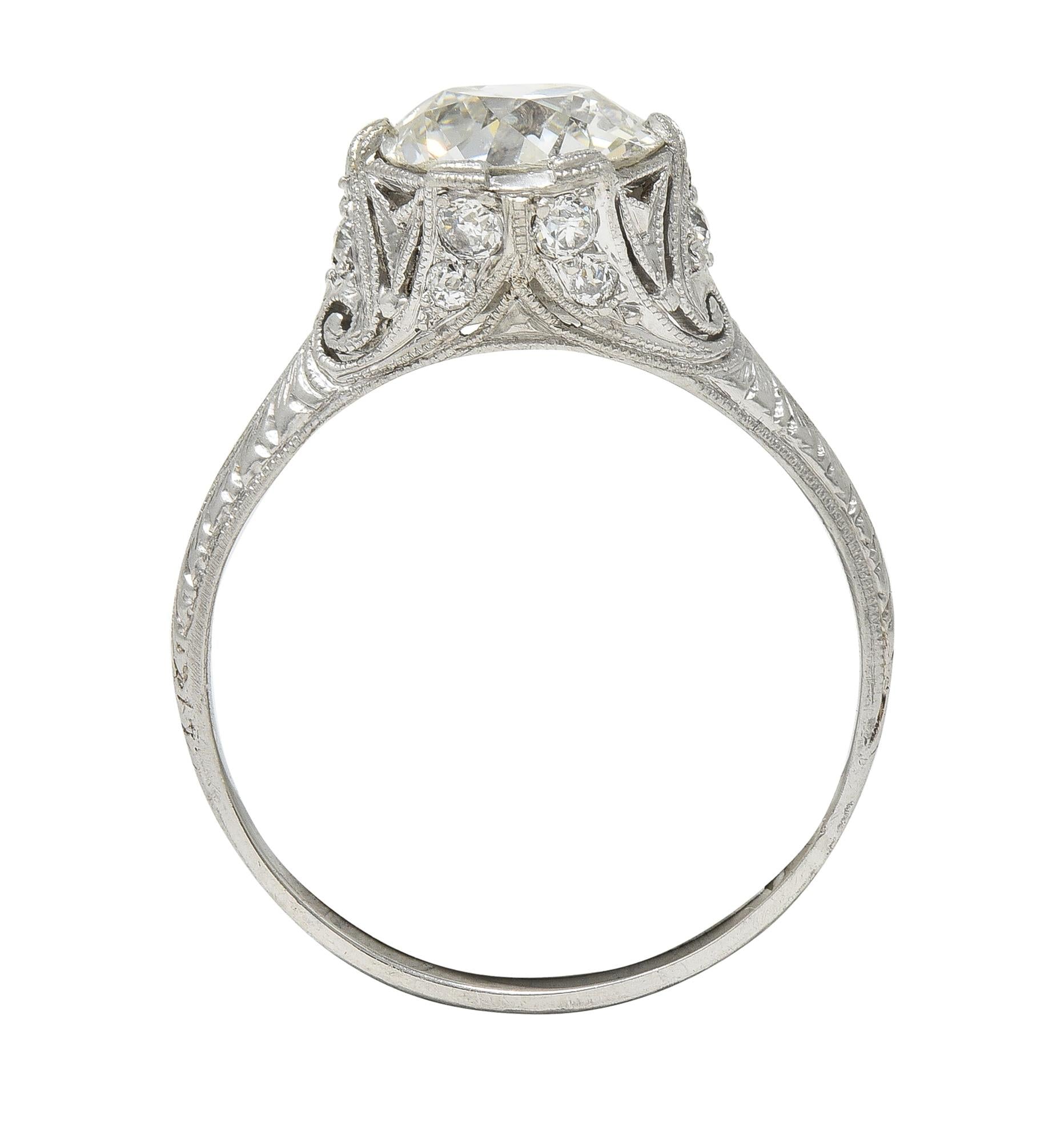 Edwardian 2.36 CTW Old European Cut Diamond Platinum Antique Engagement Ring