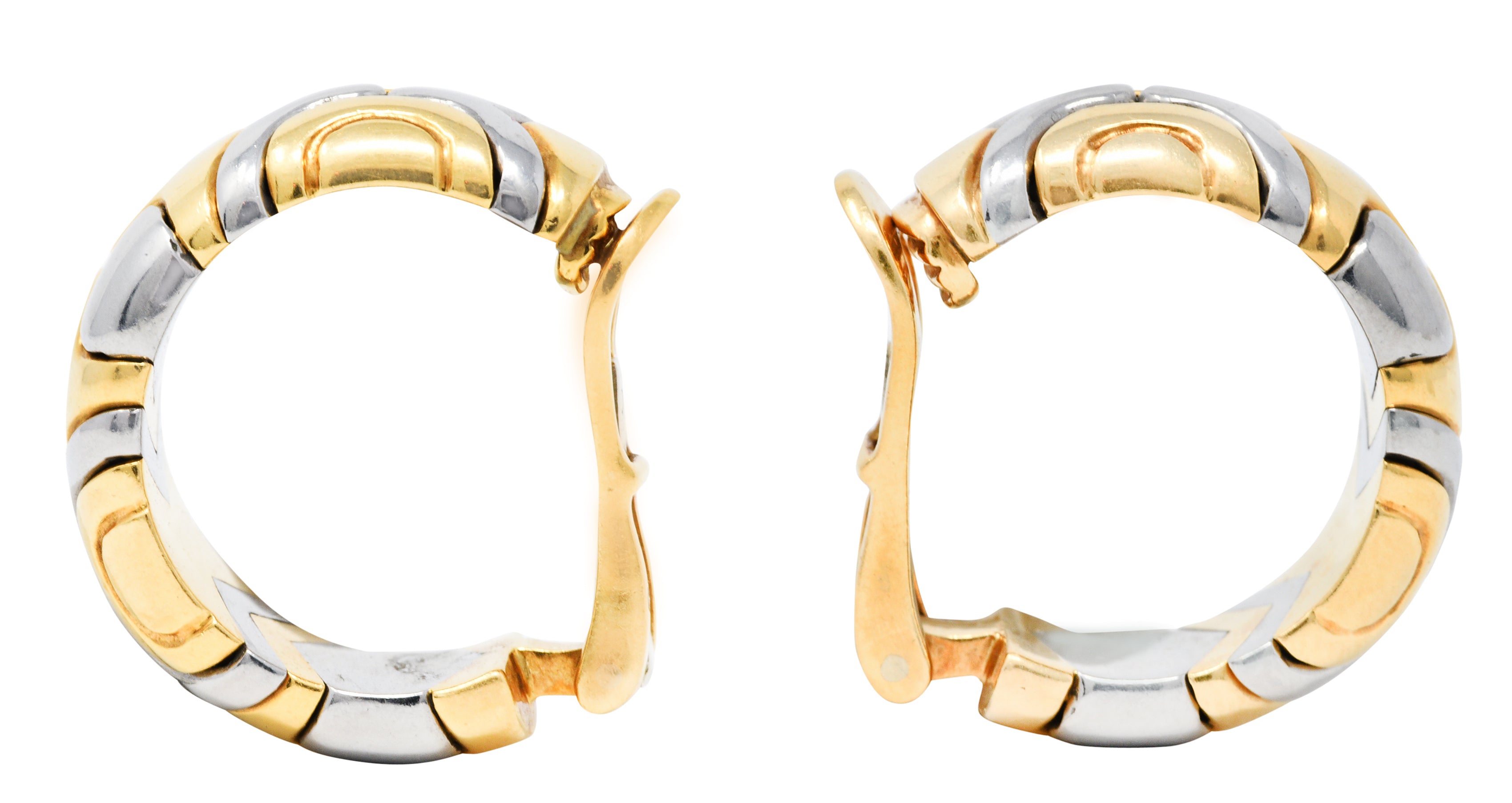 Bulgari 18 Karat Gold Stainless Steel Parentesi Ear-Clip EarringsEarrings - Wilson's Estate Jewelry