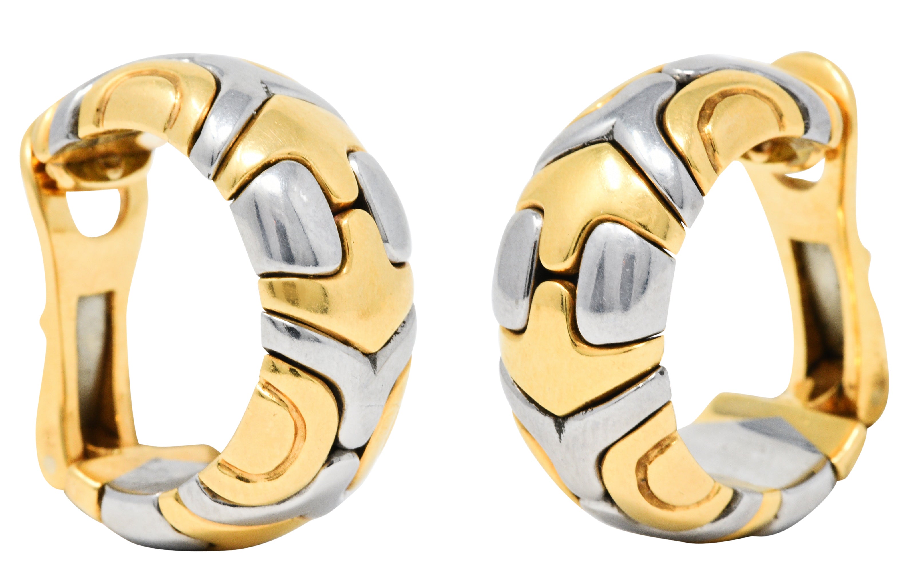 Bulgari 18 Karat Gold Stainless Steel Parentesi Ear-Clip EarringsEarrings - Wilson's Estate Jewelry