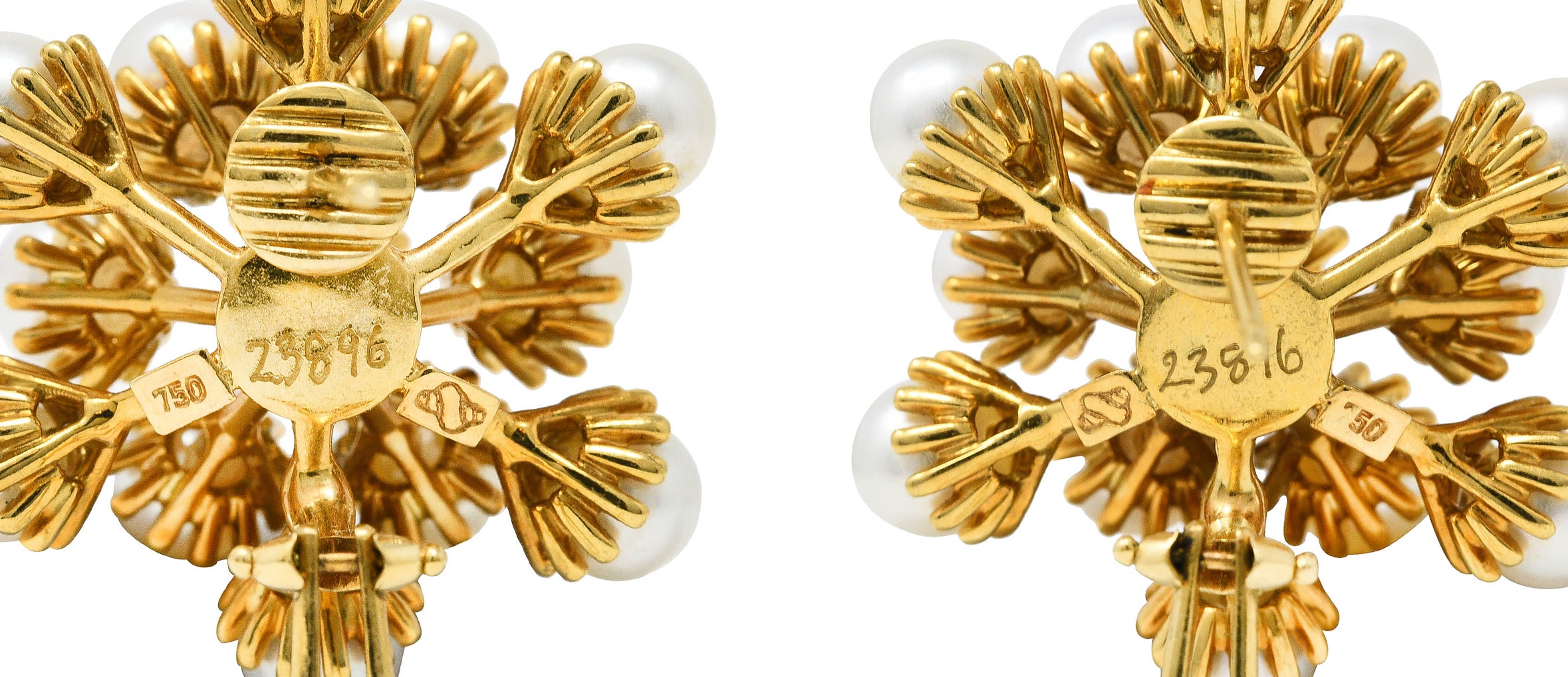 .11111 *Seaman Schepps 1960's Pearl 18 Karat Yellow Gold Burst Cluster Vintage Earrings Wilson's Estate Jewelry