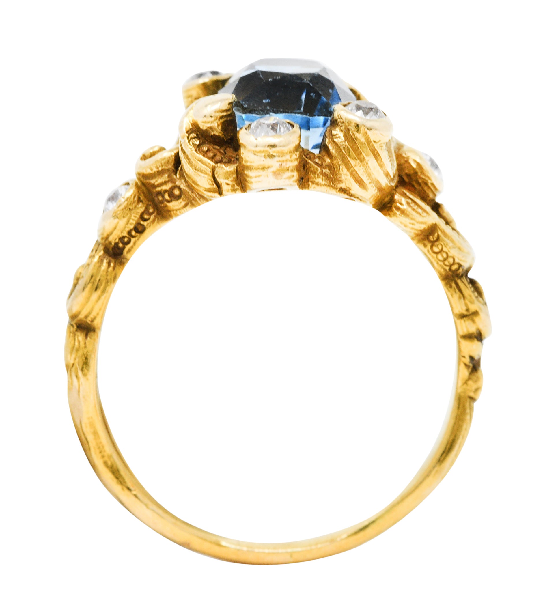 Art Nouveau 2.00 CTW Aquamarine Diamond 14 Karat Gold Whiplash RingRing - Wilson's Estate Jewelry