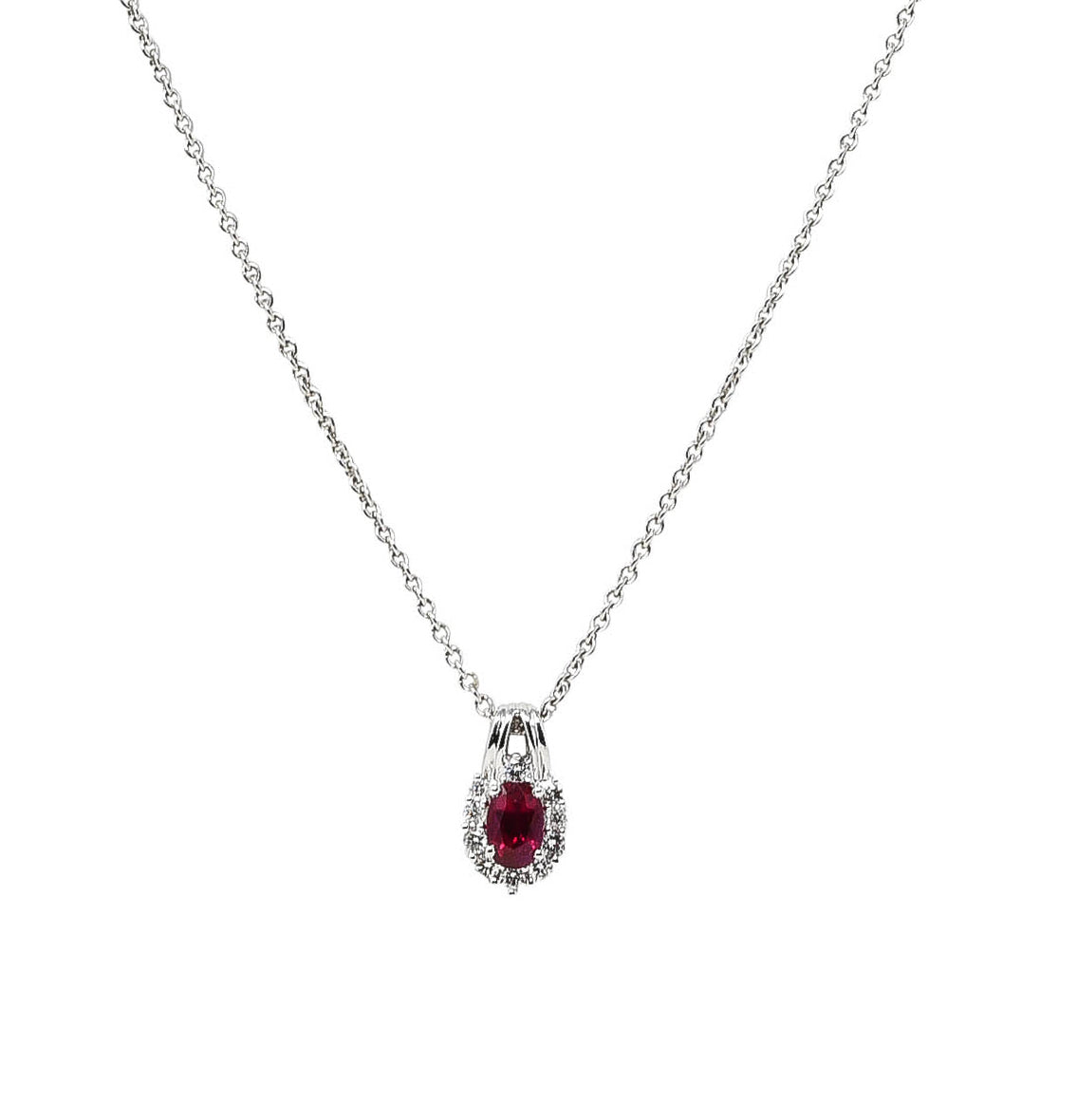 Paul Ritore 0.80 CTW Ruby Diamond 18 Karat White Gold Cluster Pendant NecklaceNecklace - Wilson's Estate Jewelry