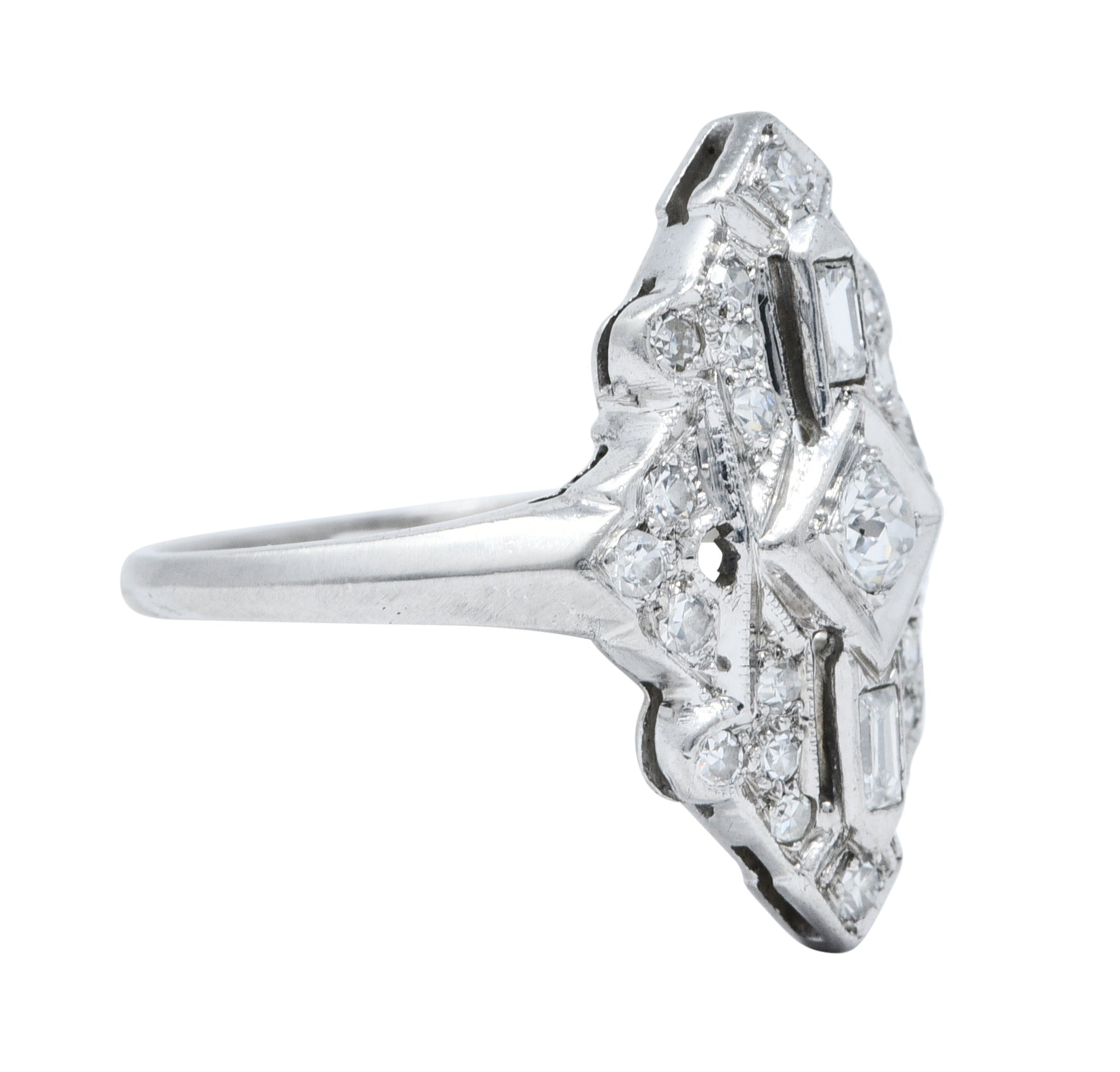 Art Deco Diamond Platinum Geometric Dinner RingRing - Wilson's Estate Jewelry