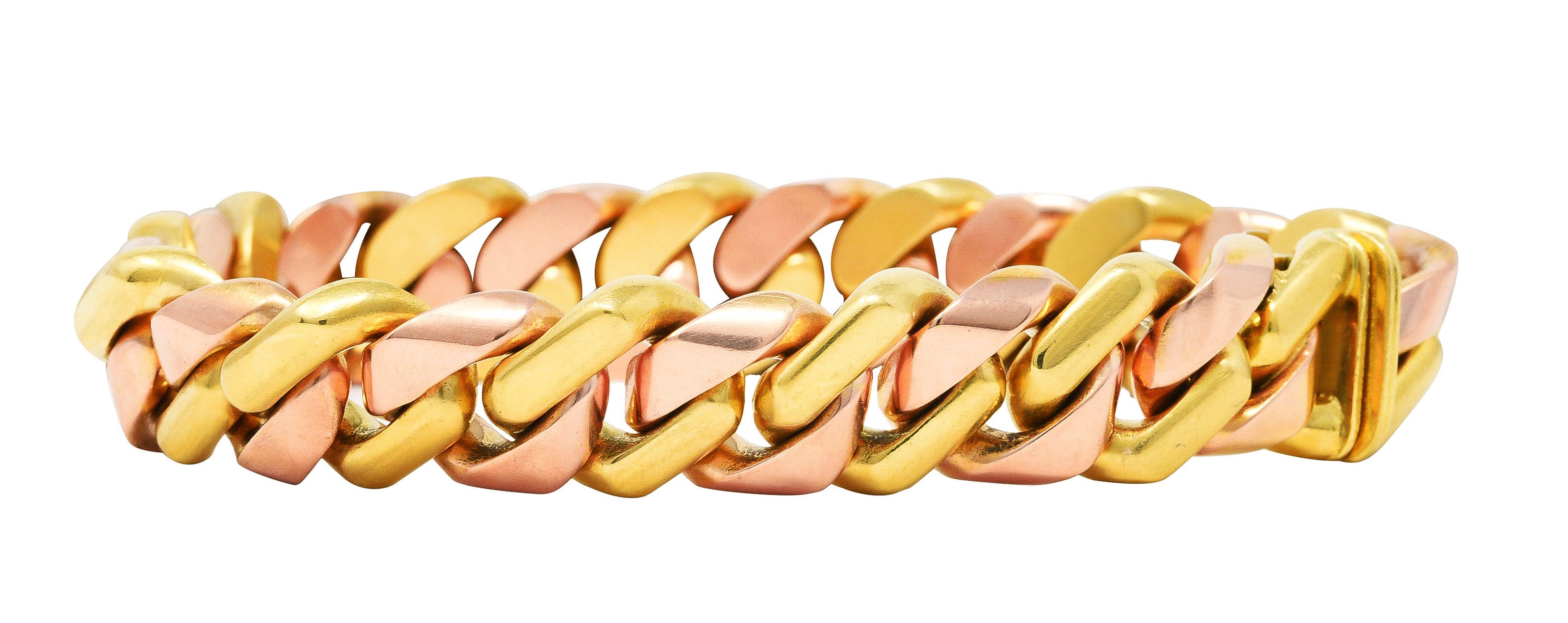 Bulgari 18 Karat Two-Tone Rose Yellow Gold Curb Link Chain Bracelet Wilson's Estate Jewelry