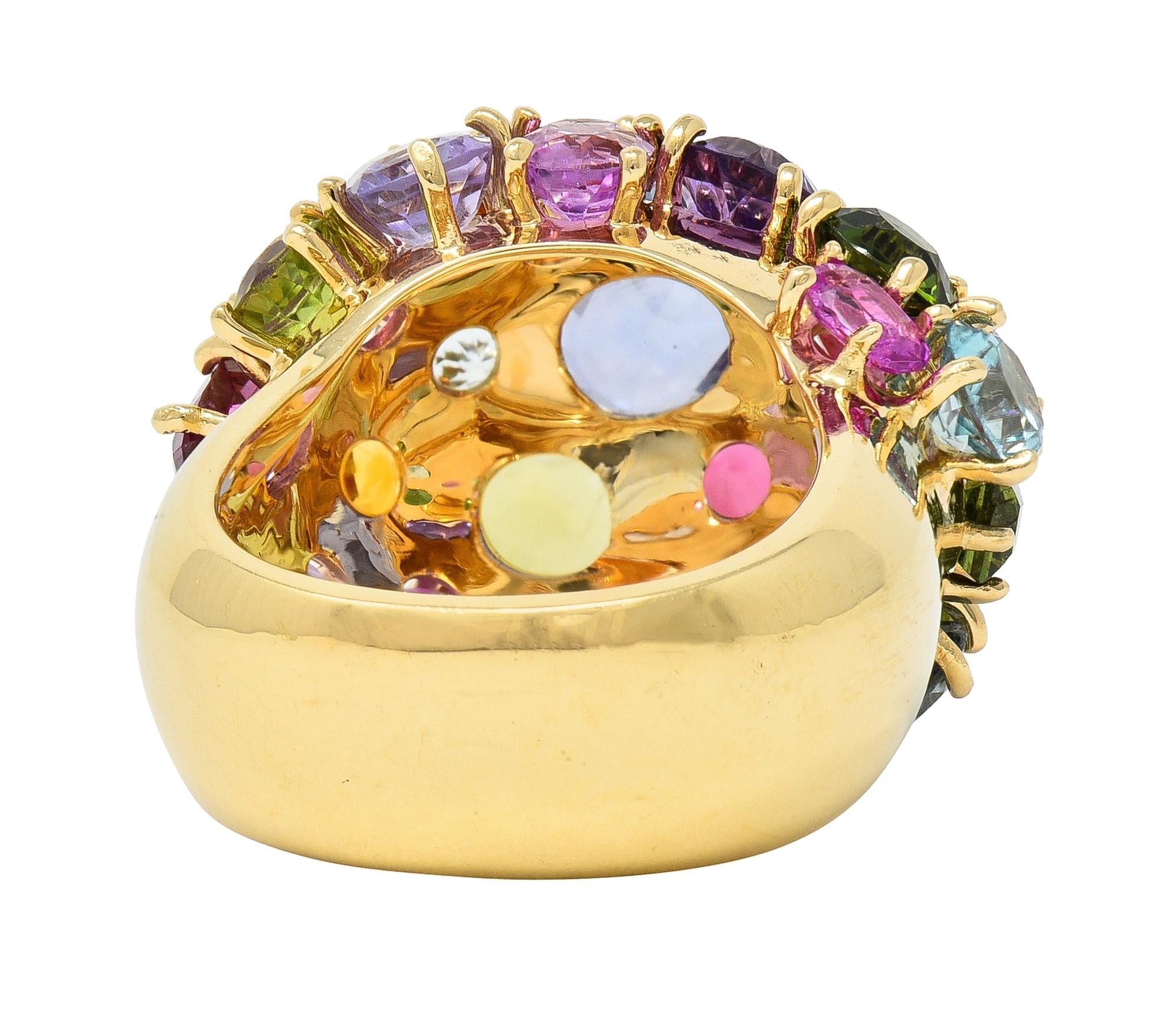 1990's Multi-Gem Sapphire 14 Karat Yellow Gold Vintage Cluster Cocktail Ring