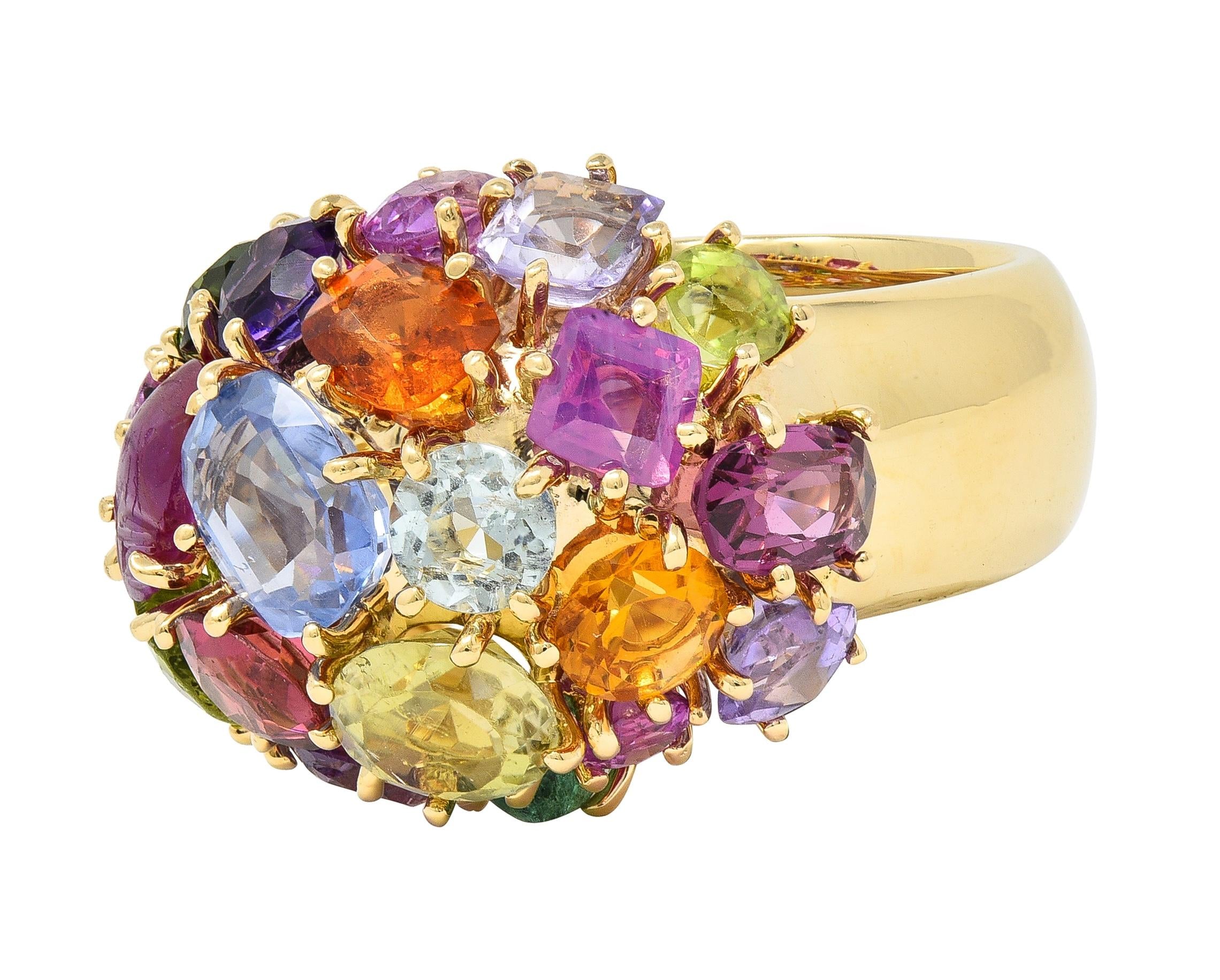 1990's Multi-Gem Sapphire 14 Karat Yellow Gold Vintage Cluster Cocktail Ring