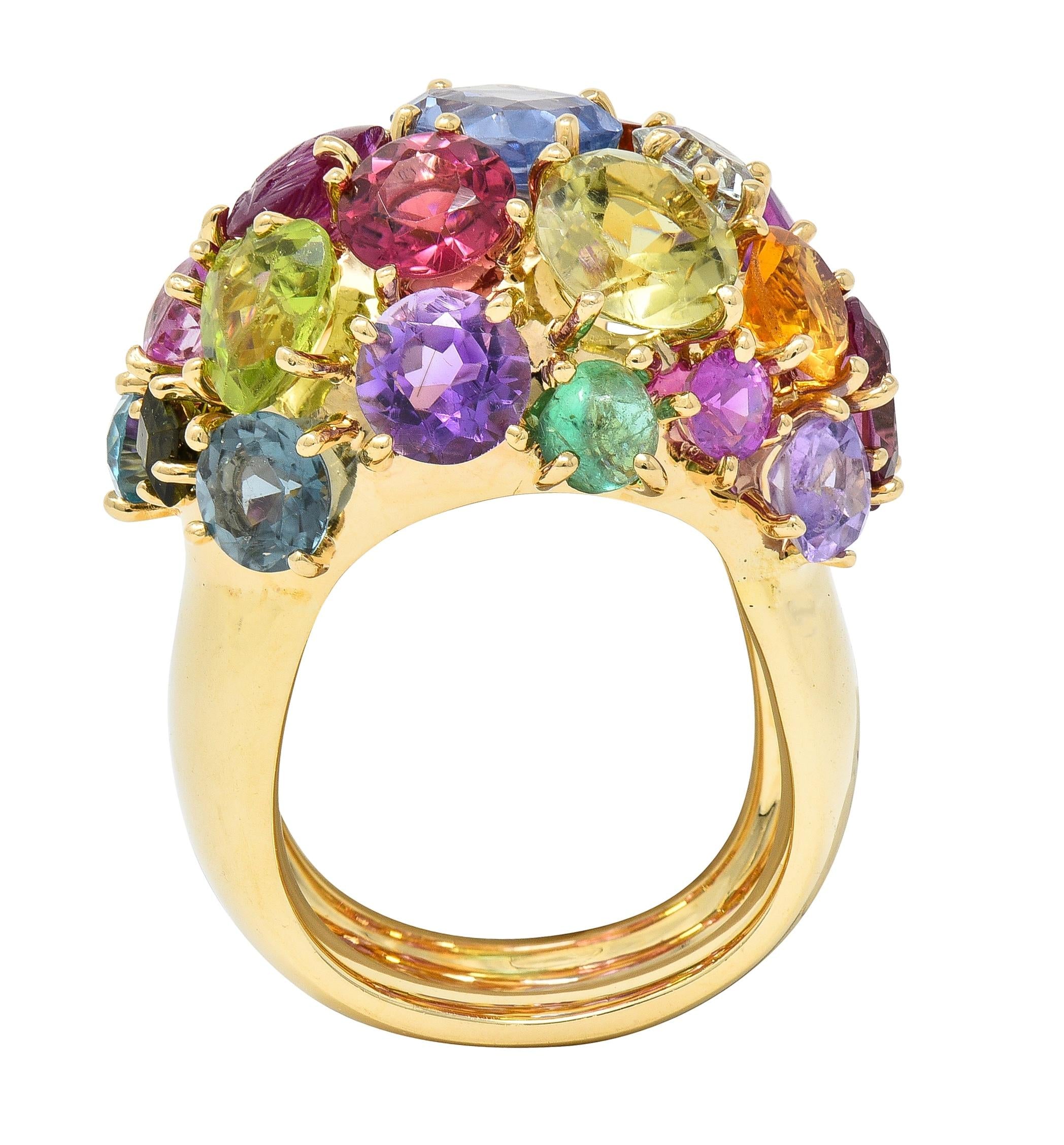 1990's Multi-Gem Sapphire 14 Karat Yellow Gold Vintage Cluster Cocktail Ring