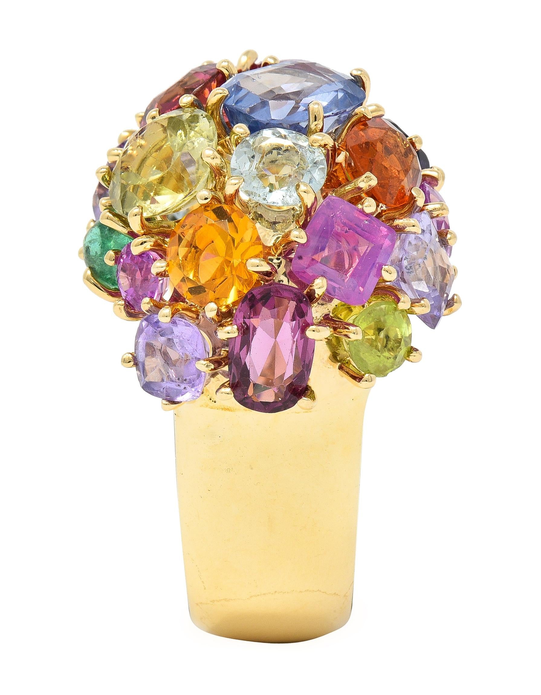 1990's Multi-Gem Sapphire 14 Karat Yellow Gold Vintage Cluster Cocktail Ring