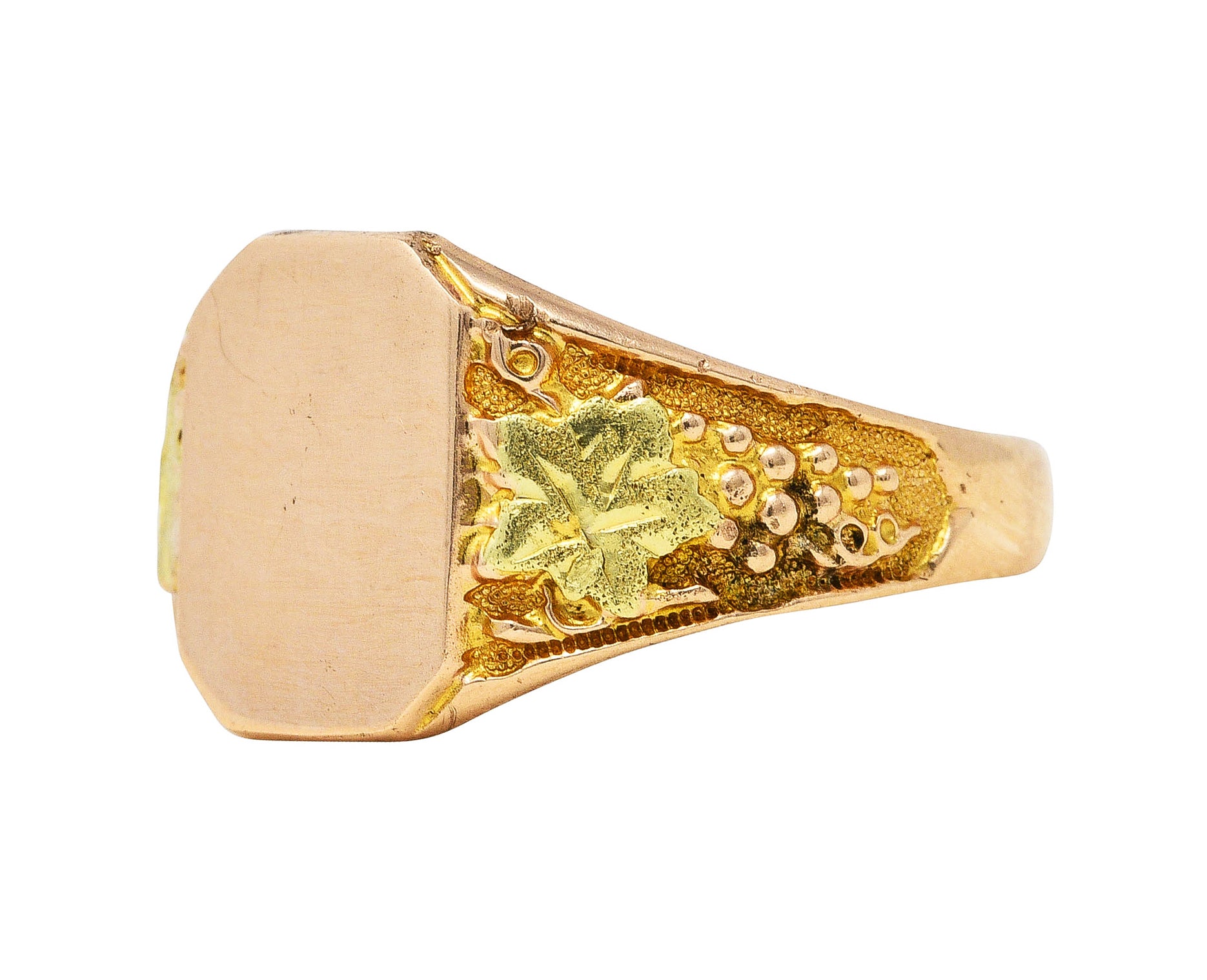 1880's Victorian 10 Karat Two-Tone Gold Grape Vine Unisex Signet RingRing - Wilson's Estate Jewelry