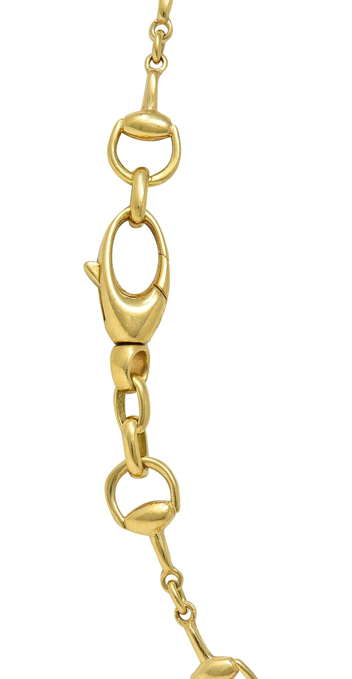 Gucci 2010 Diamond Tiger's Eye 18 Karat Yellow Gold Beetle Horsebit Necklace