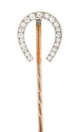Edwardian 0.45 CTW Diamond Platinum 14 Karat Gold Horseshoe StickpinStick Pin - Wilson's Estate Jewelry