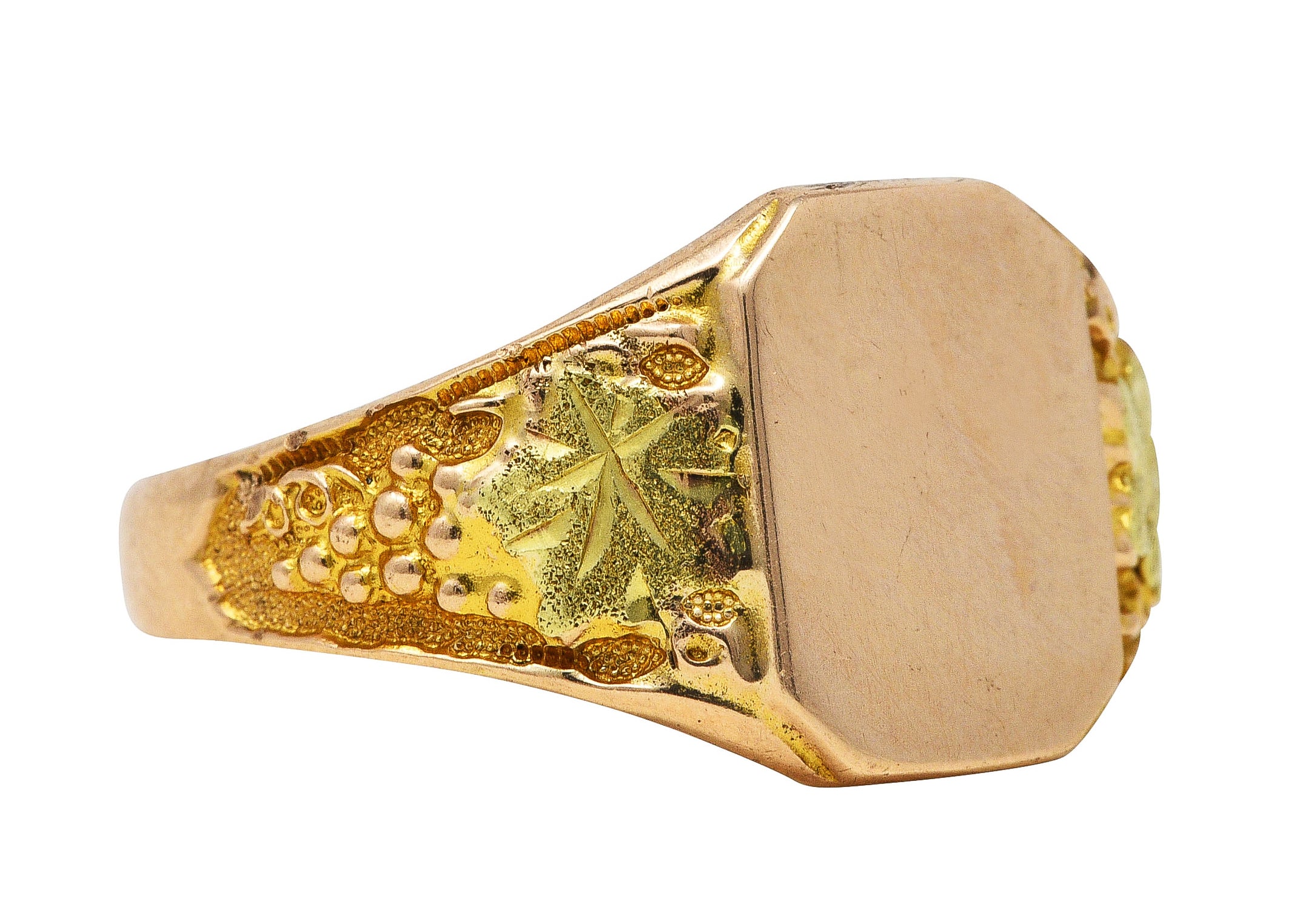 1880's Victorian 10 Karat Two-Tone Gold Grape Vine Unisex Signet RingRing - Wilson's Estate Jewelry