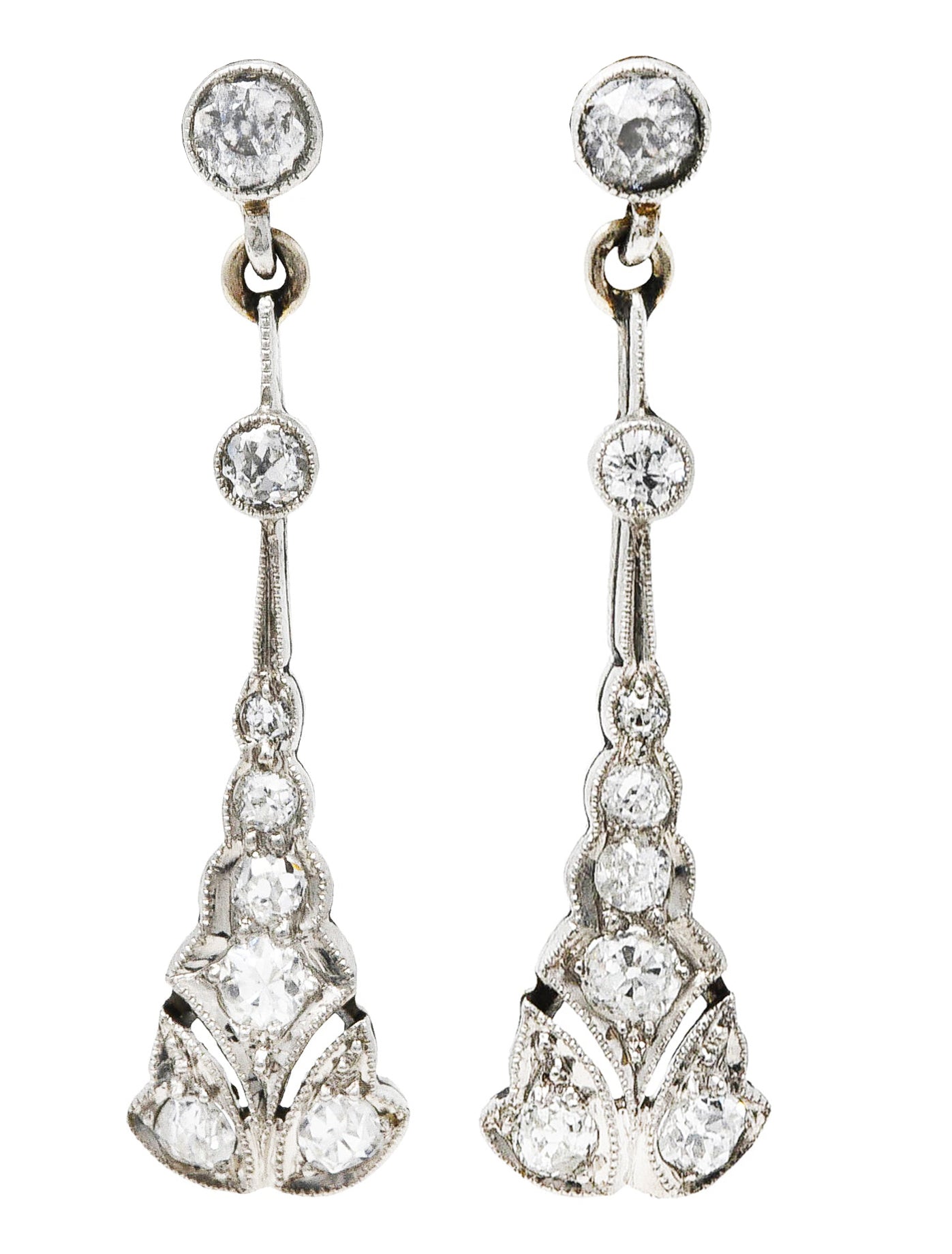 Early Art Deco 0.50 CTW Diamond Platinum-Topped 14 Karat Gold Drop EarringsEarrings - Wilson's Estate Jewelry