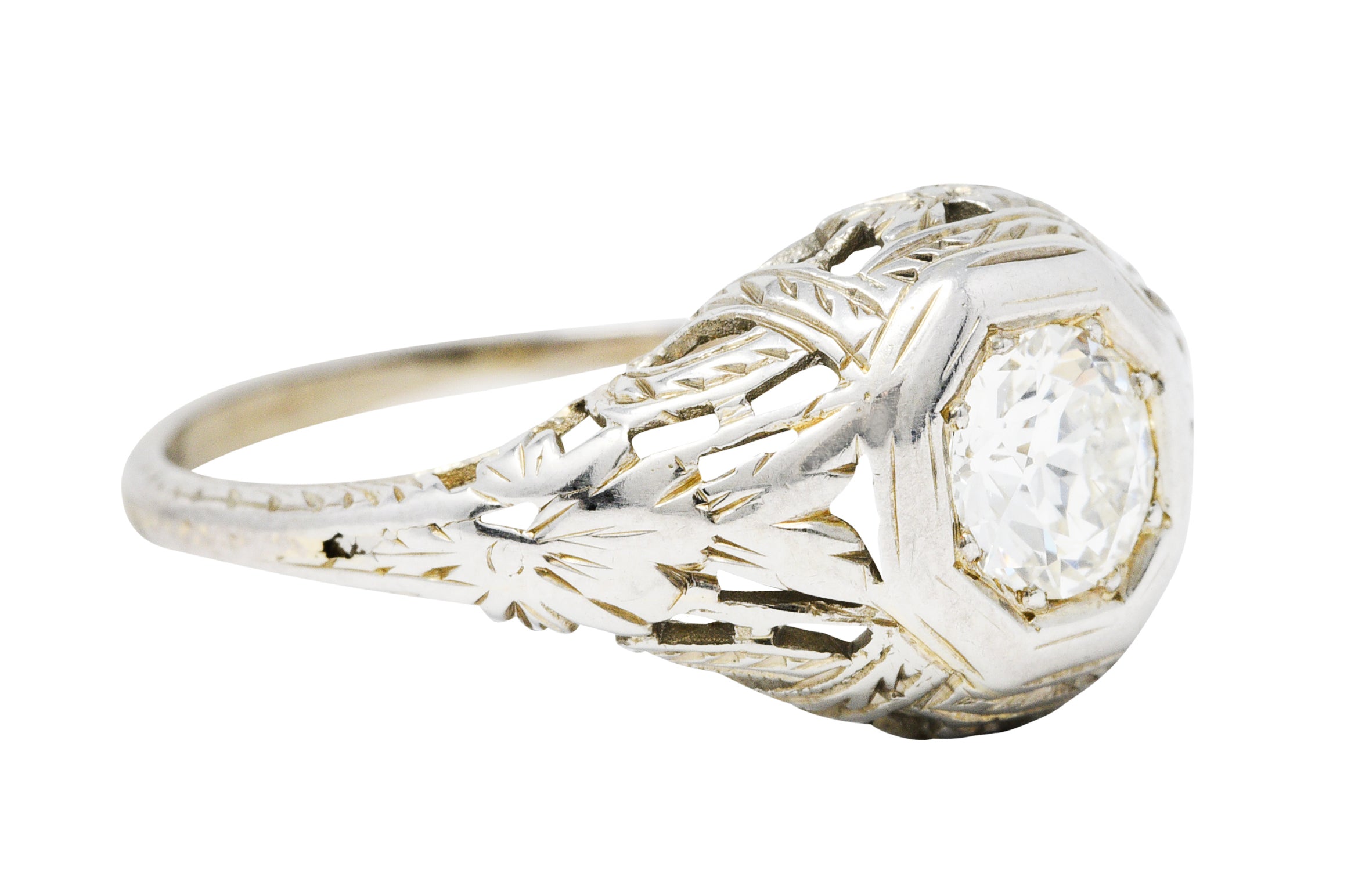 1920's Art Deco Diamond 18 Karat White Gold Blossom Engagement RingRing - Wilson's Estate Jewelry