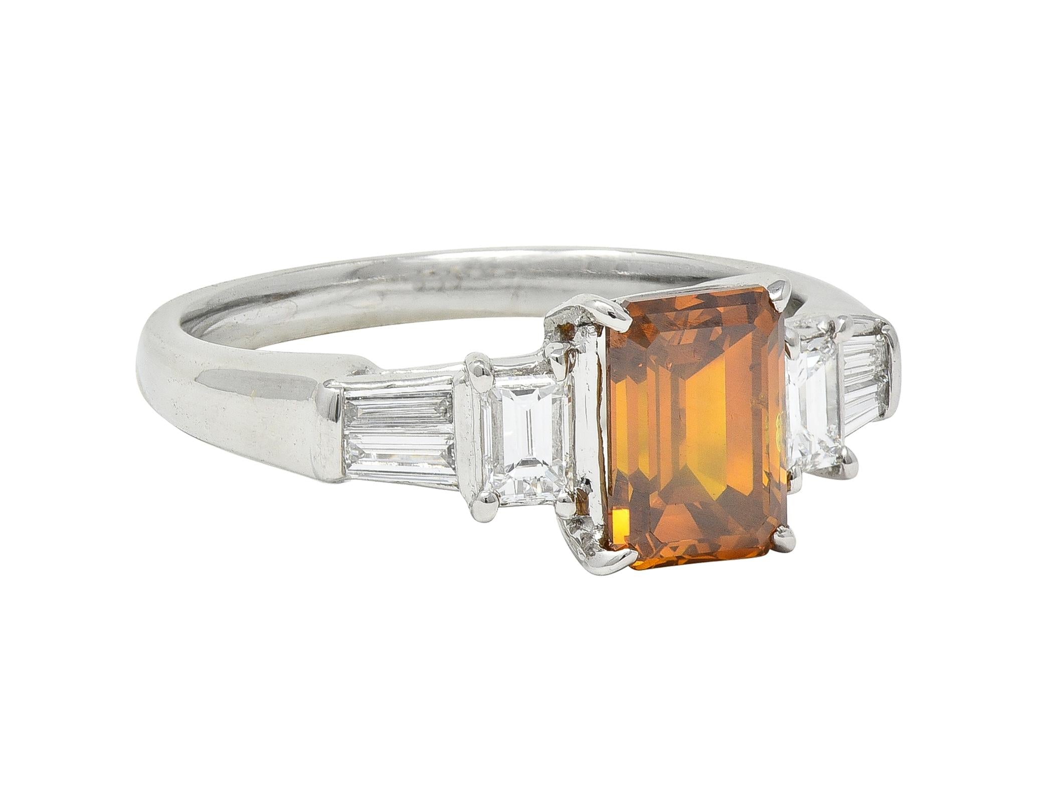 Contemporary Fancy Orange Brown Diamond Platinum Five Stone Engagement Ring