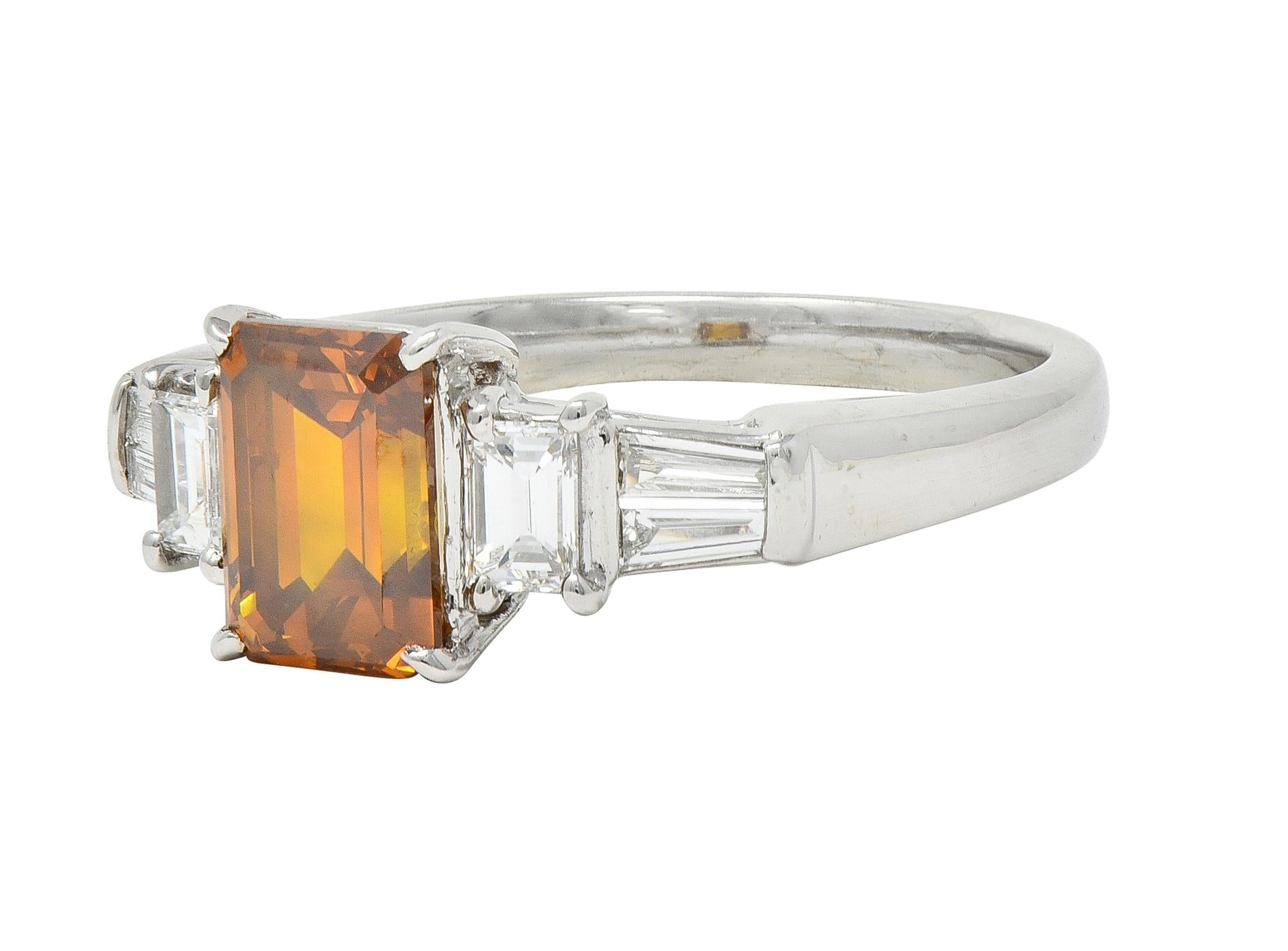 Contemporary Fancy Orange Brown Diamond Platinum Five Stone Engagement Ring