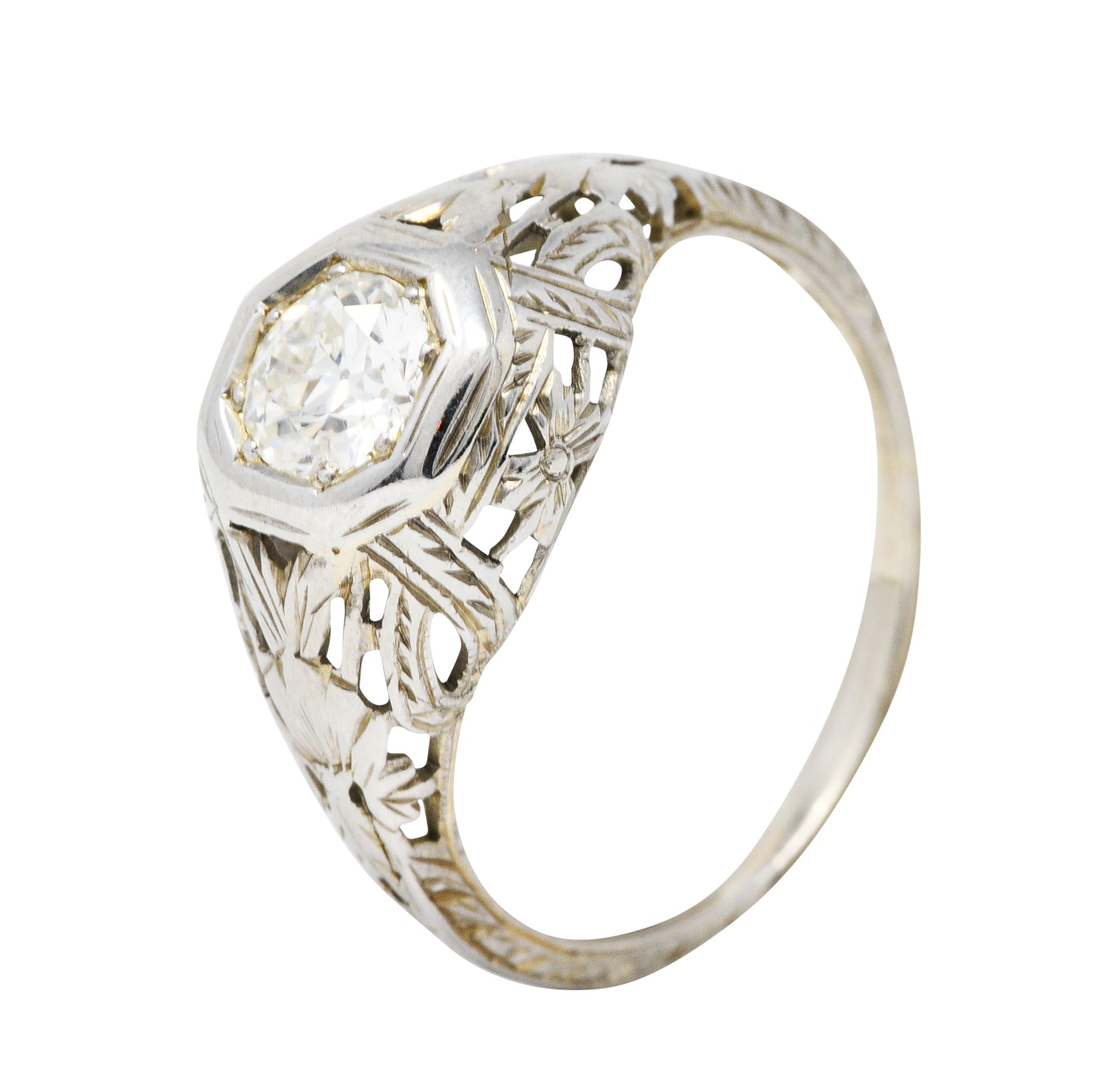 1920's Art Deco Diamond 18 Karat White Gold Blossom Engagement RingRing - Wilson's Estate Jewelry