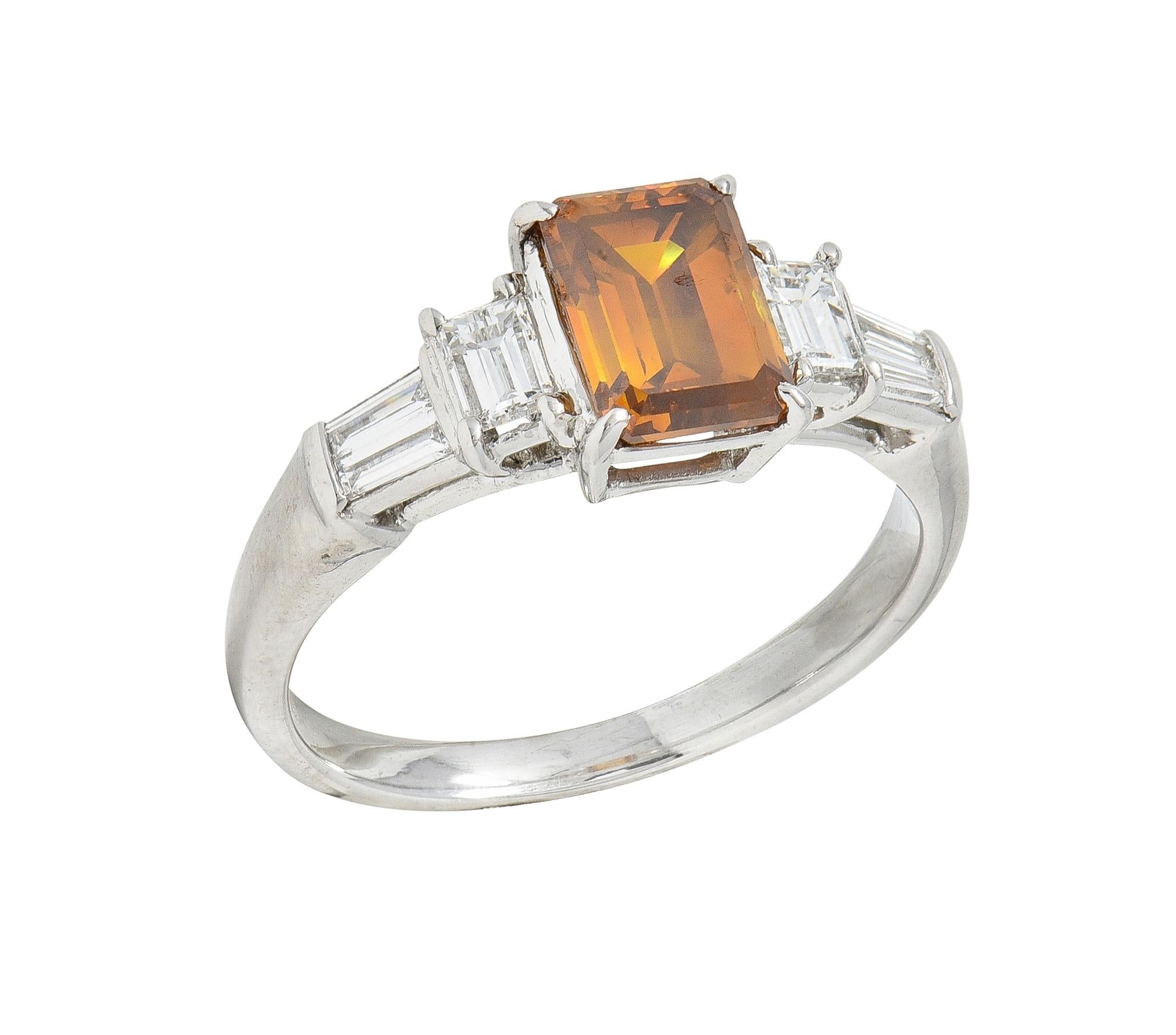 Contemporary Fancy Orange Brown Diamond Platinum Five Stone Engagement Ring