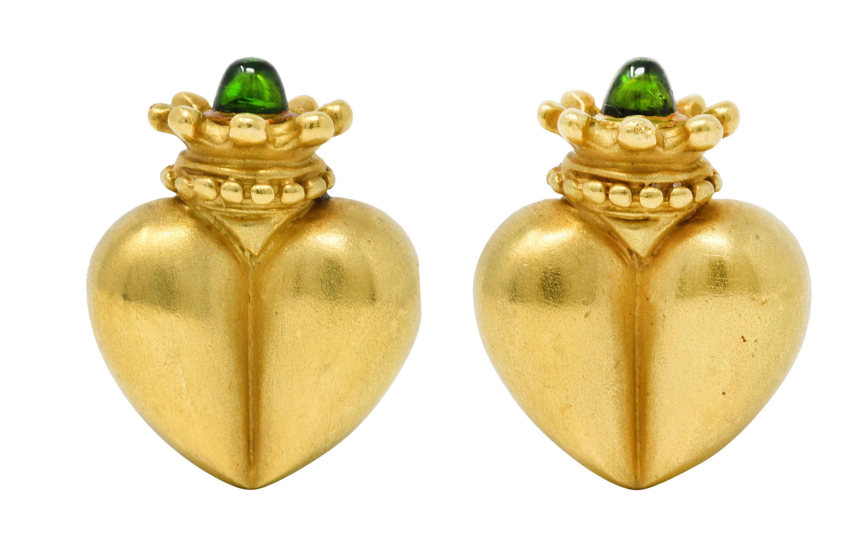 1990 Vahe Naltchayan Diopside 18 Karat Gold Crown Heart EarringsEarrings - Wilson's Estate Jewelry