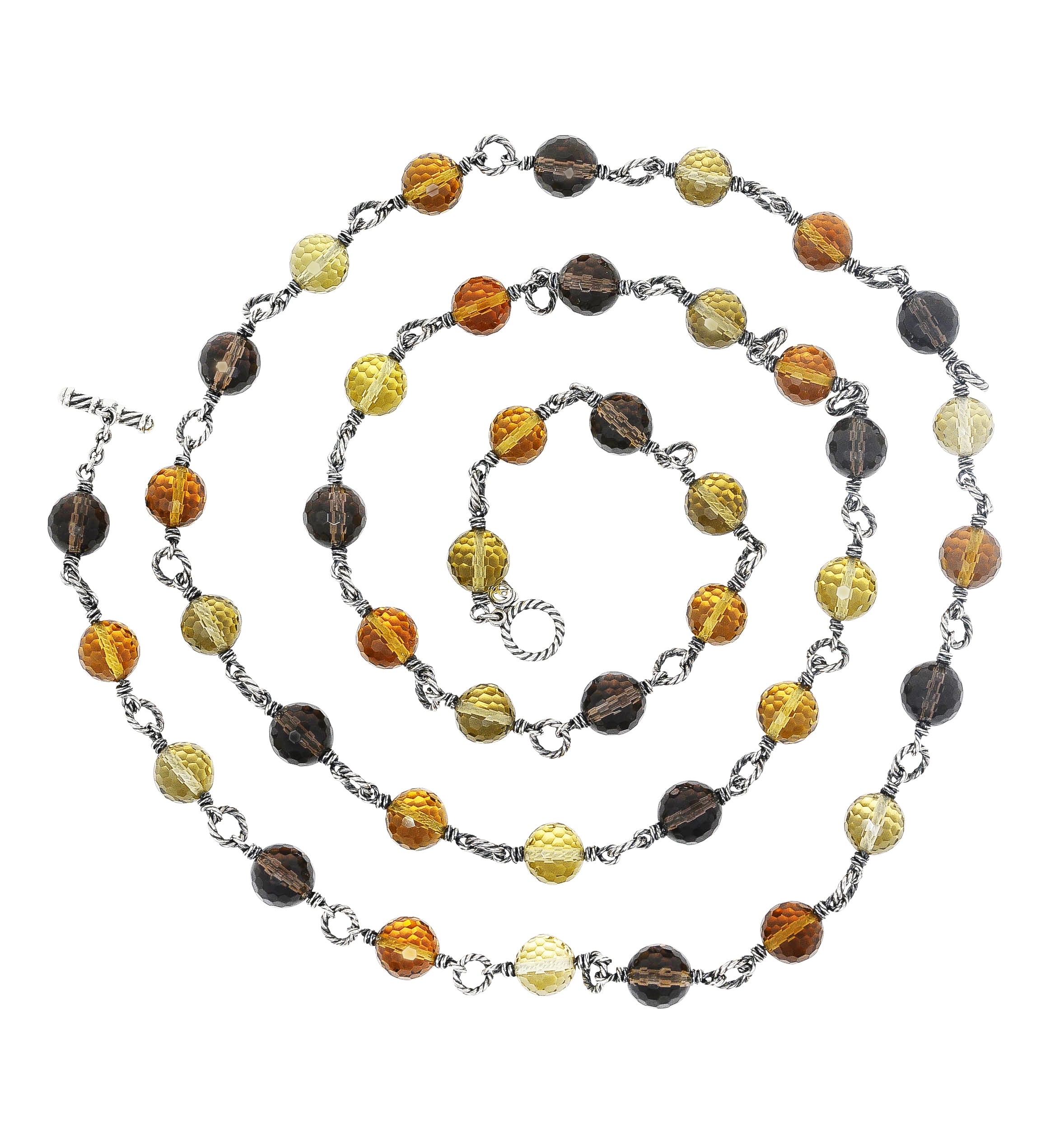 David Yurman Citrine Smoky Quartz Rock Crystal Sterling Silver Bead Station NecklaceNecklace - Wilson's Estate Jewelry